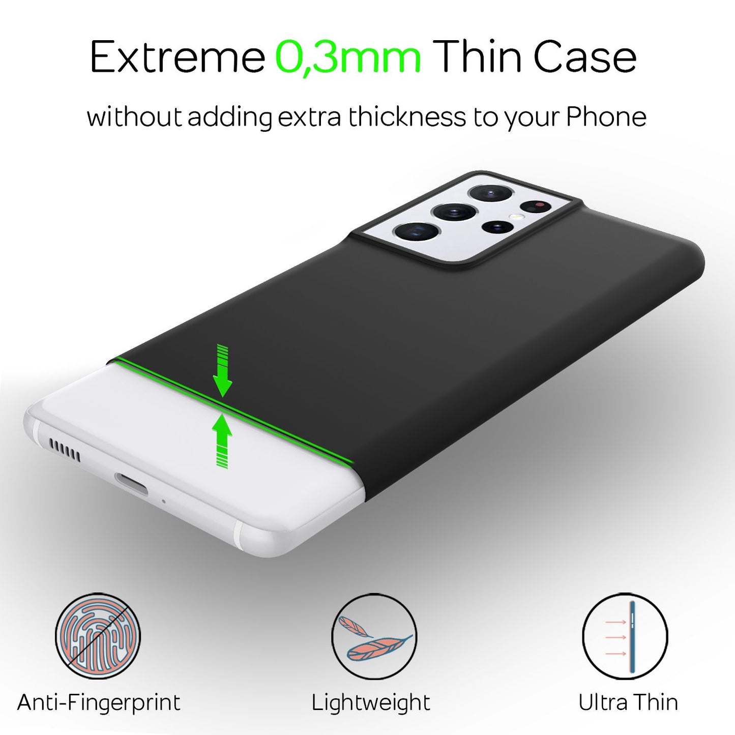 NALIA Ultra Slim Hardcase für Samsung Galaxy S21 Ultra – Matt & 0.3mm Dünn – PHANTOM (Hauchdünnes Cover & Kamera-Vollschutz) – Marke aus Berlin