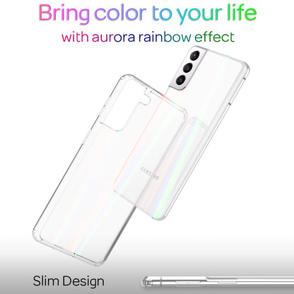 NALIA Transparente Glashülle für Samsung Galaxy S21 – Holografischer Prisma-Effekt (Regenbogen Schimmer) – 9H Hartglas & Anti-Gelb – AURORA – Marke aus Berlin