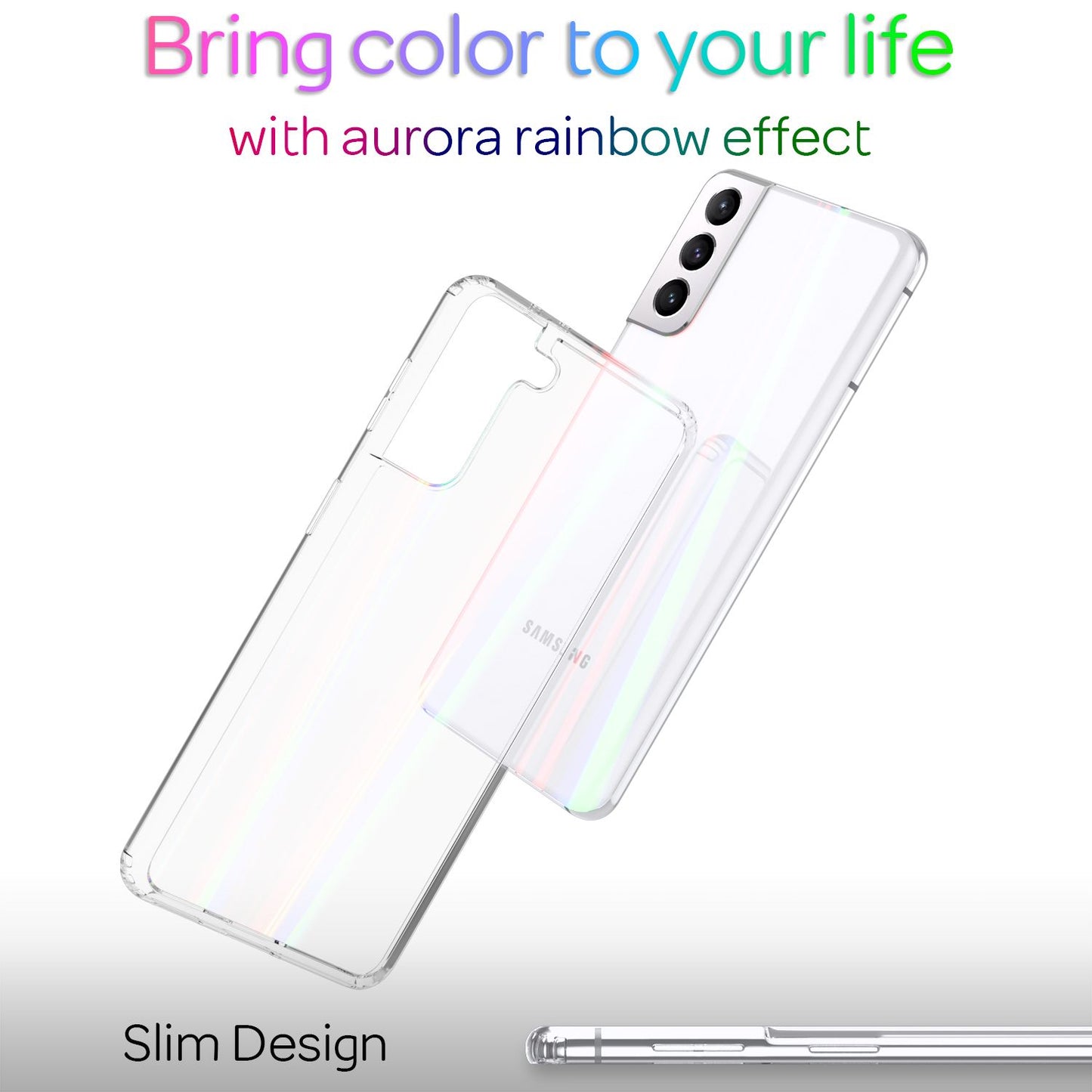 NALIA Transparente Glashülle für Samsung Galaxy S21 Plus – Holografischer Prisma-Effekt (Regenbogen Schimmer) – 9H Hartglas & Anti-Gelb – AURORA – Marke aus Berlin