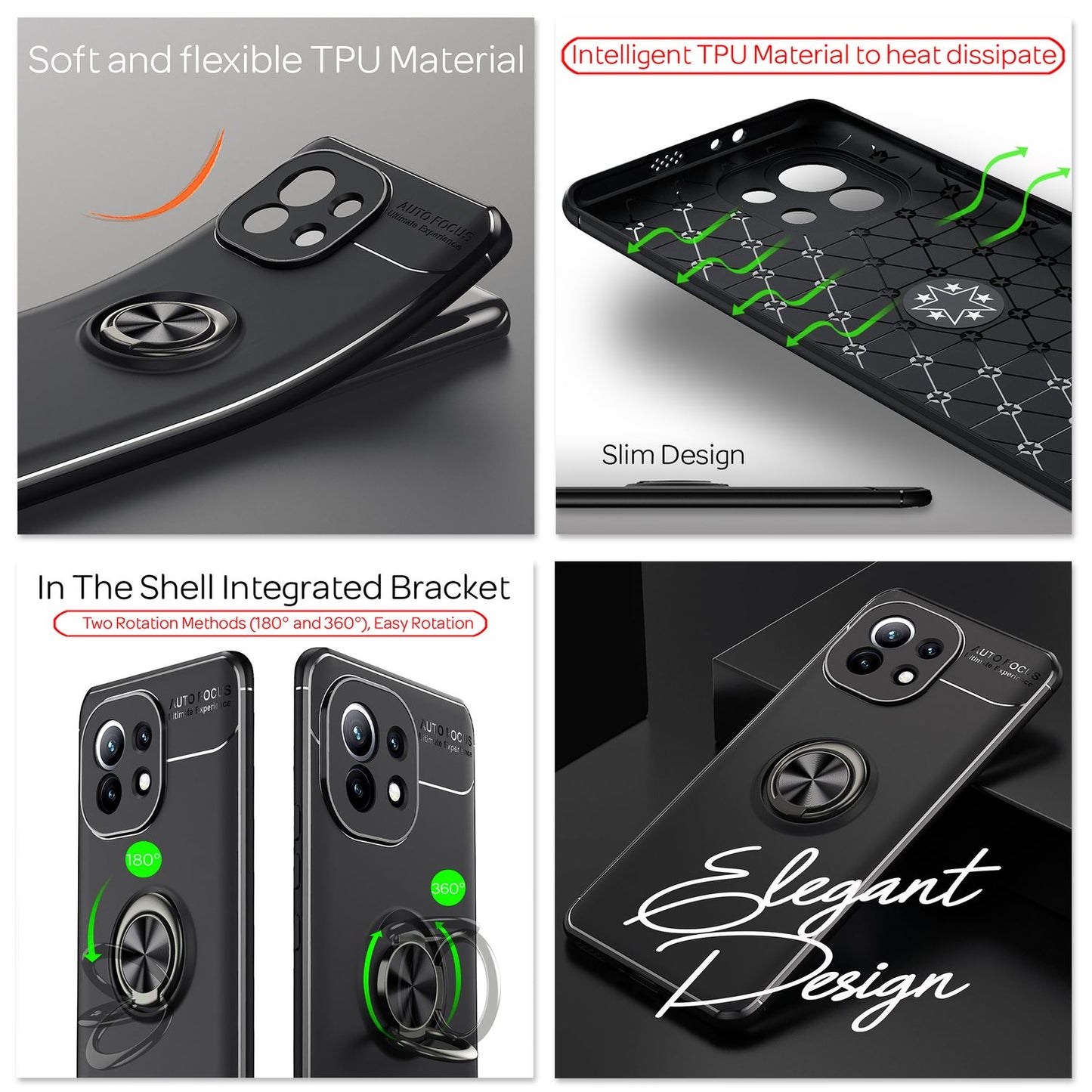 NALIA Ring Handyhülle kompatibel mit Xiaomi Mi 11 5G Hülle, Silikon Cover mit 360-Grad Finger-Halter für magnetische KFZ-Halterung, Kickstand Schutzhülle Phone Case Handy-Tasche Bumper