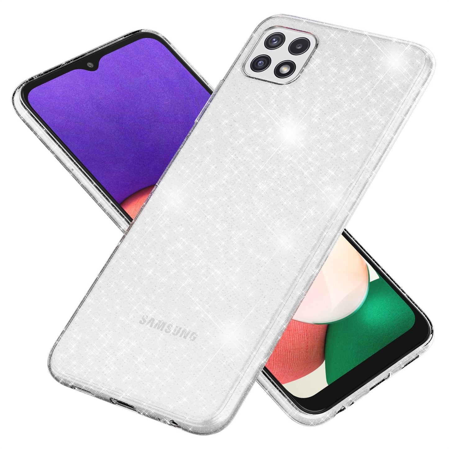 NALIA Glitzerhülle für Samsung Galaxy A22 5G – Funkelndes Silikon Case – DAZZLIN (Transparent & Stoßfest) – Marke aus Berlin