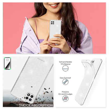 NALIA Glitzerhülle für Samsung Galaxy A22 5G – Funkelndes Silikon Case – DAZZLIN (Transparent & Stoßfest) – Marke aus Berlin
