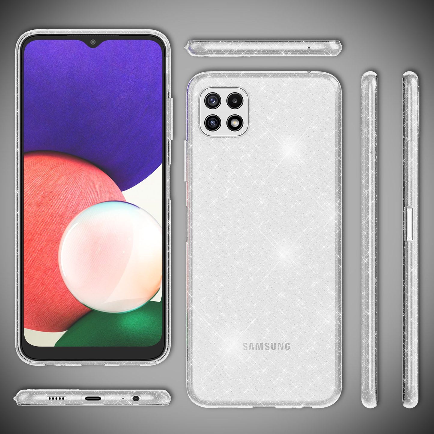 NALIA Glitzerhülle für Samsung Galaxy A22 5G – Funkelndes Silikon Case – DAZZLIN (Transparent & Stoßfest) – Marke aus Berlin