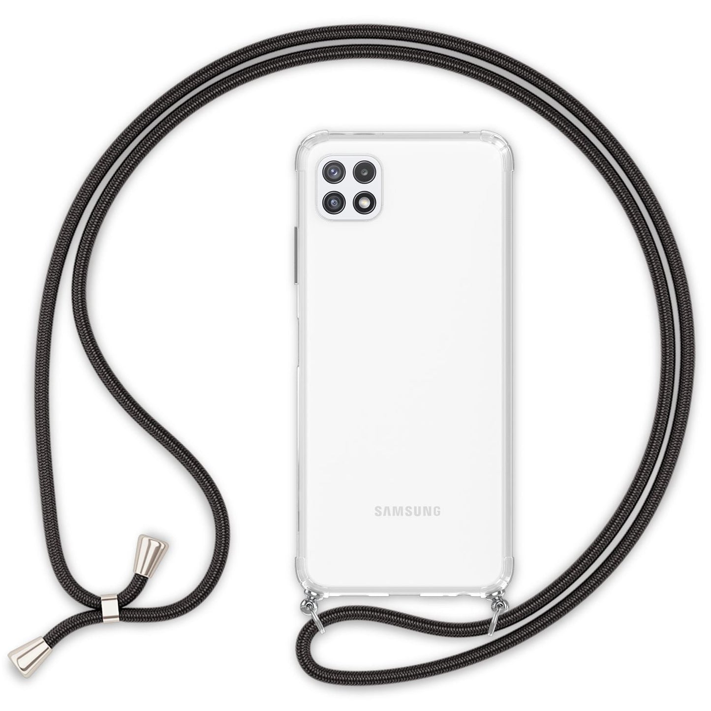 NALIA Handykette für Samsung Galaxy A22 5G – Transparentes Hybrid-Case & Band – HANGIT (Anti-Gelb Rückseite & Verstellbar) – Marke aus Berlin