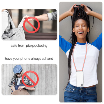 NALIA Handykette für Samsung Galaxy A22 5G – Transparentes Hybrid-Case & Band – HANGIT (Anti-Gelb Rückseite & Verstellbar) – Marke aus Berlin