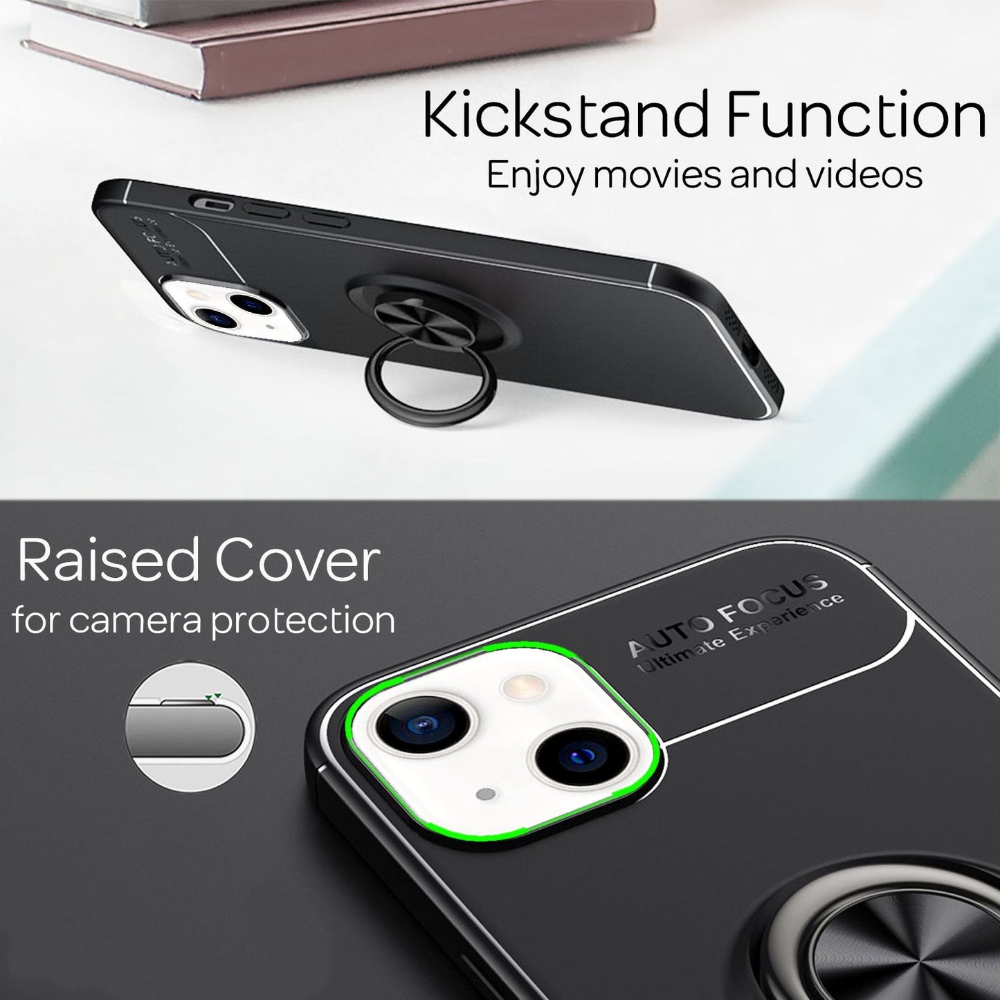 NALIA Ringhülle für iPhone 13 Mini – Ring-Ständer 360° & für Magnet-Halter – GRIP360 (Mattiertes Silikon Case) – Marke aus Berlin