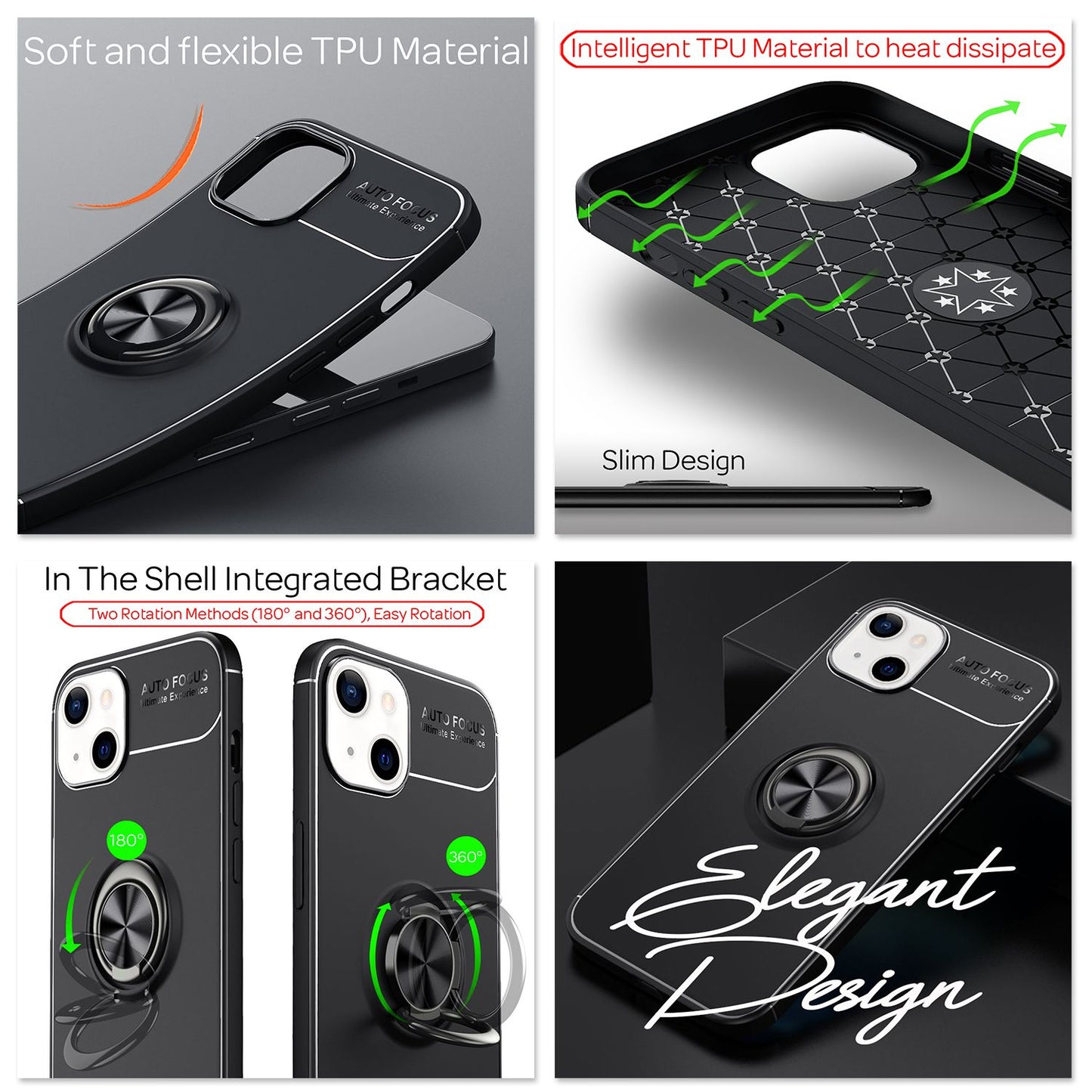 NALIA Ringhülle für iPhone 13 Mini – Ring-Ständer 360° & für Magnet-Halter – GRIP360 (Mattiertes Silikon Case) – Marke aus Berlin