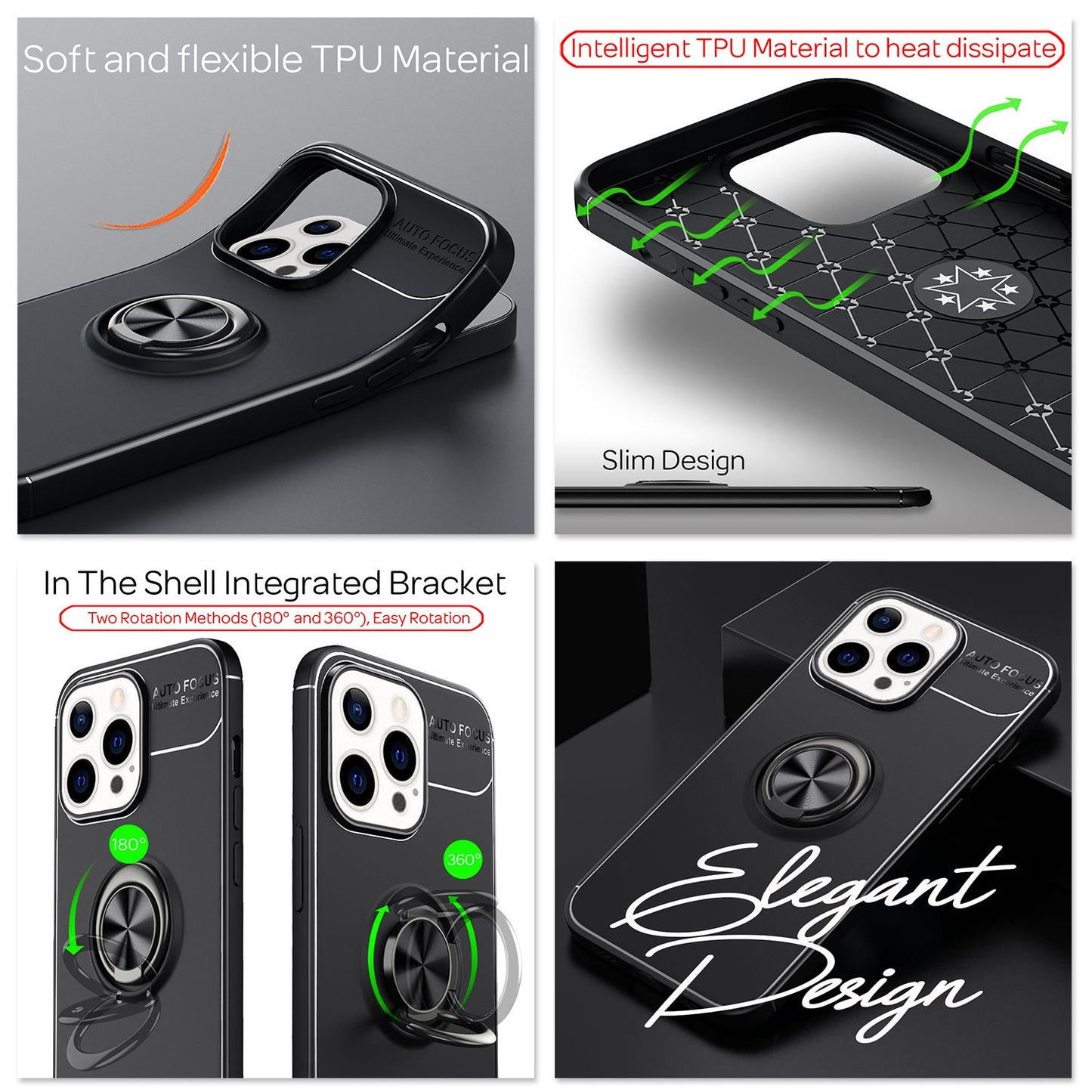 NALIA Ringhülle für iPhone 13 Pro Max – Ring-Ständer 360° & für Magnet-Halter – GRIP360 (Mattiertes Silikon Case) – Marke aus Berlin