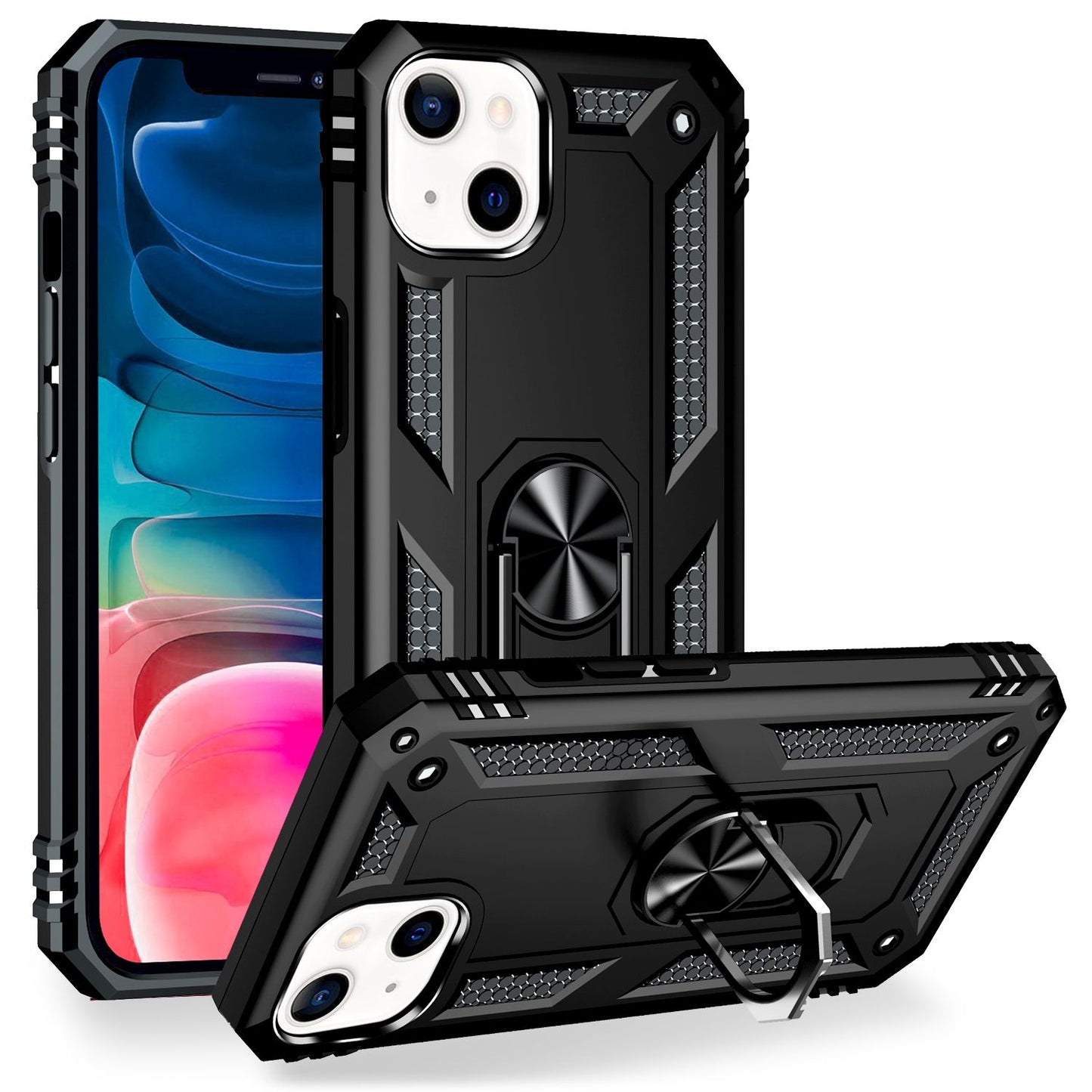 NALIA Military-Style Ringhülle kompatibel mit iPhone 13 Mini Hülle, Extrem Schützend Stoßfest Robust Outdoor Case, 360° Ring für Standfunktion & KFZ-Halterung, Hardcase & Silikon Cover
