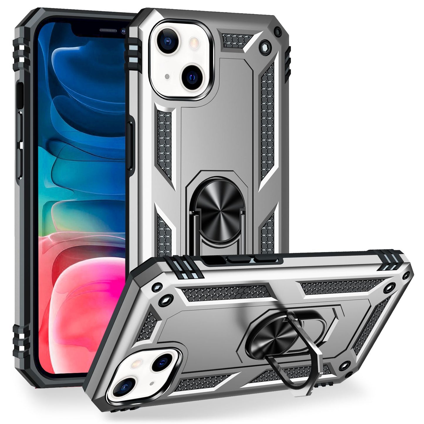 NALIA Military-Style Ringhülle kompatibel mit iPhone 13 Mini Hülle, Extrem Schützend Stoßfest Robust Outdoor Case, 360° Ring für Standfunktion & KFZ-Halterung, Hardcase & Silikon Cover