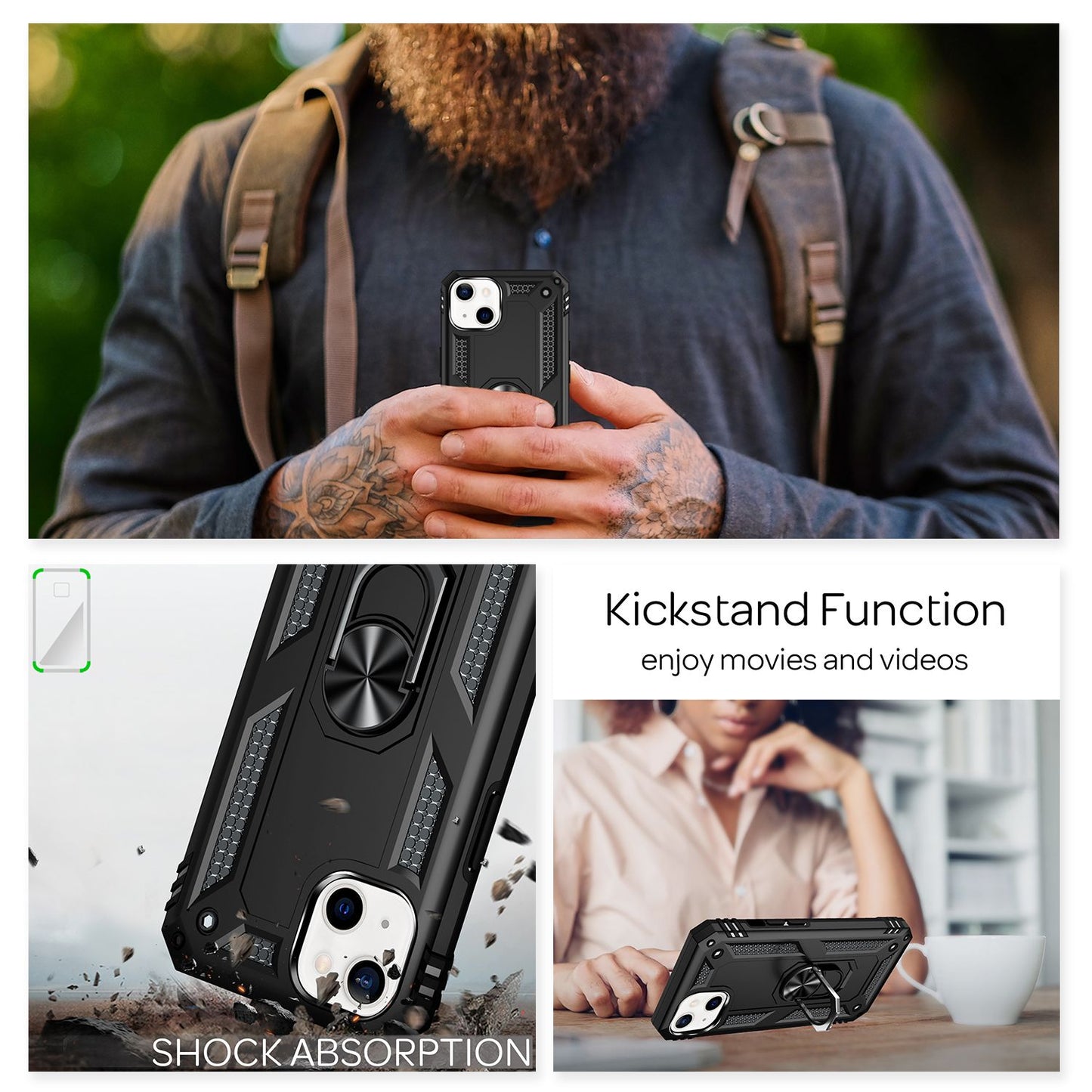 NALIA Military-Style Ringhülle kompatibel mit iPhone 13 Mini Hülle, Extrem Schützend Stoßfest Robust Outdoor Case, 360° Ring für Standfunktion & KFZ-Halterung, Hardcase & Silikon Cover
