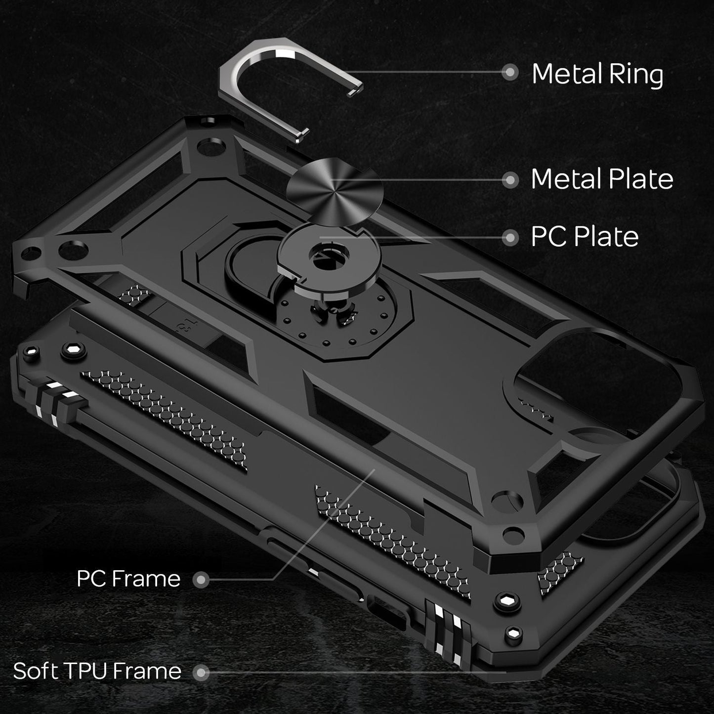 NALIA Military-Style Ringhülle kompatibel mit iPhone 13 Mini Hülle, Extrem Schützend Stoßfest Robust Outdoor Case, 360° Ring für Standfunktion & KFZ-Halterung, Hardcase & Silikon Cover