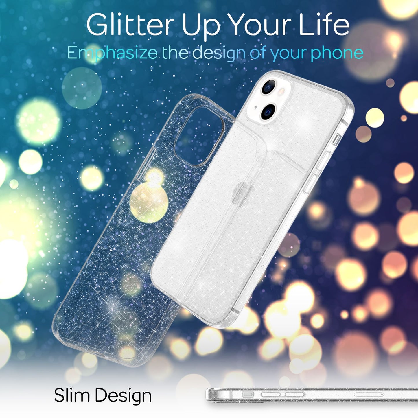 NALIA Glitzerhülle für iPhone 13 Mini – Funkelndes Silikon Case – DAZZLIN (Transparent & Stoßfest) – Marke aus Berlin