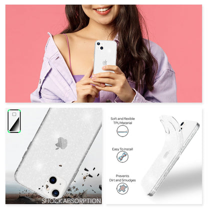 NALIA Glitzerhülle für iPhone 13 Mini – Funkelndes Silikon Case – DAZZLIN (Transparent & Stoßfest) – Marke aus Berlin