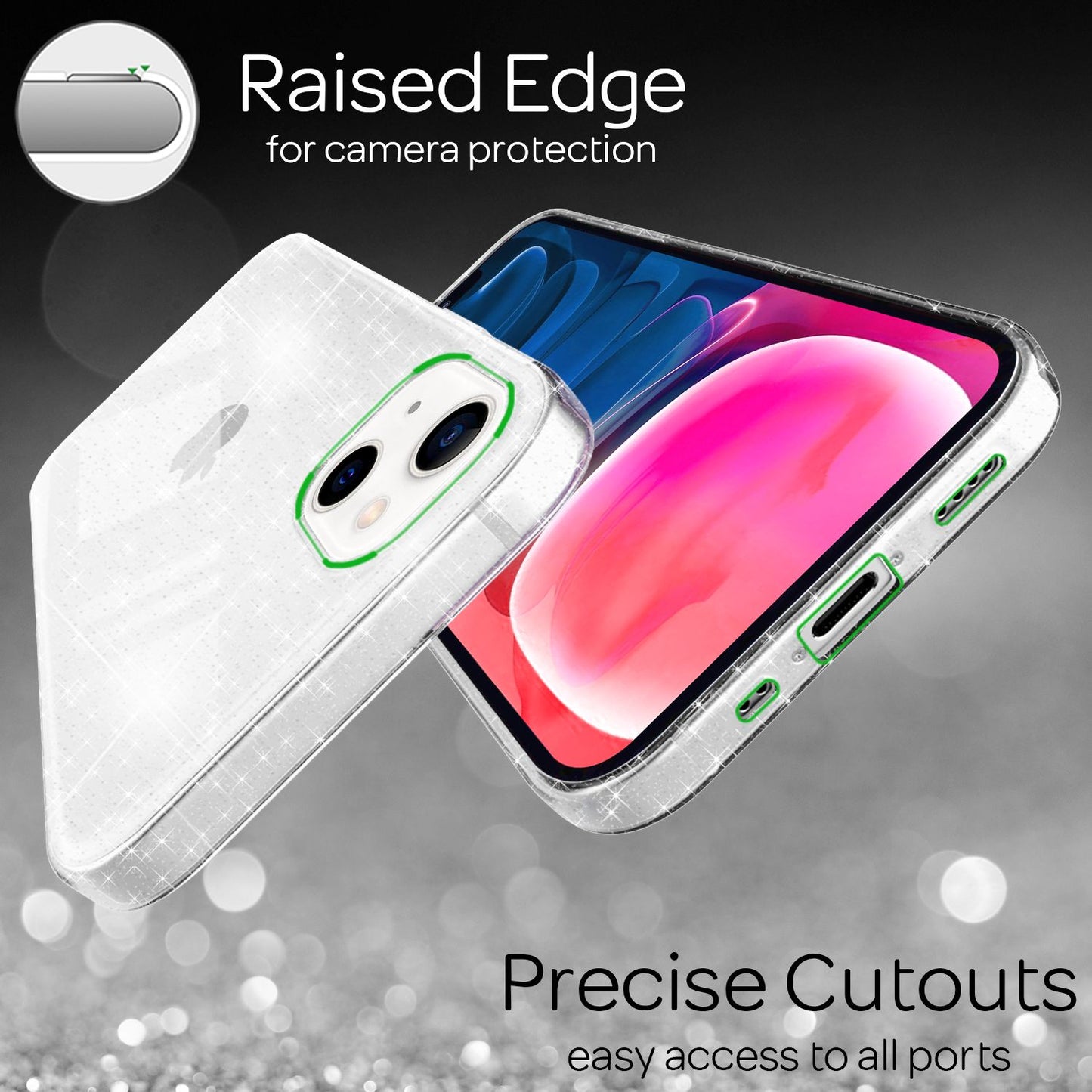 NALIA Glitzerhülle für iPhone 13 Mini – Funkelndes Silikon Case – DAZZLIN (Transparent & Stoßfest) – Marke aus Berlin