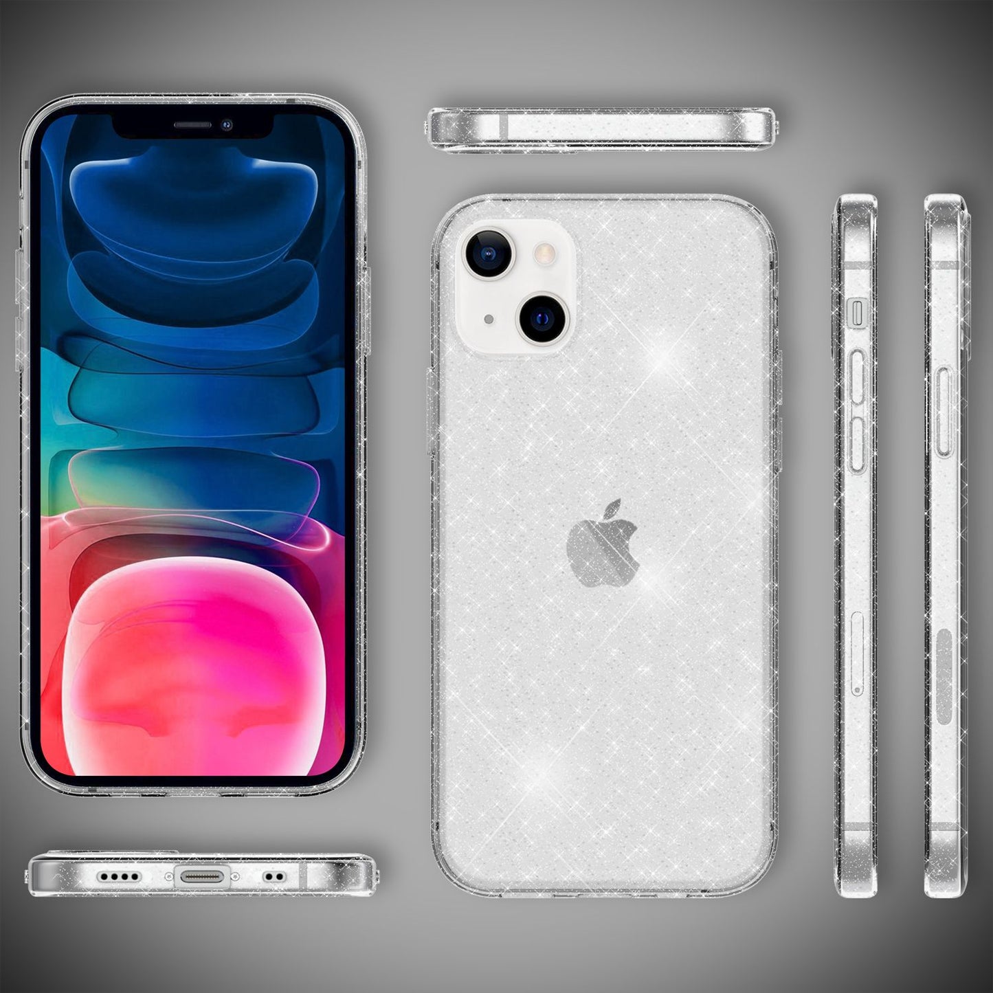 NALIA Glitzerhülle für iPhone 13 Mini – Funkelndes Silikon Case – DAZZLIN (Transparent & Stoßfest) – Marke aus Berlin
