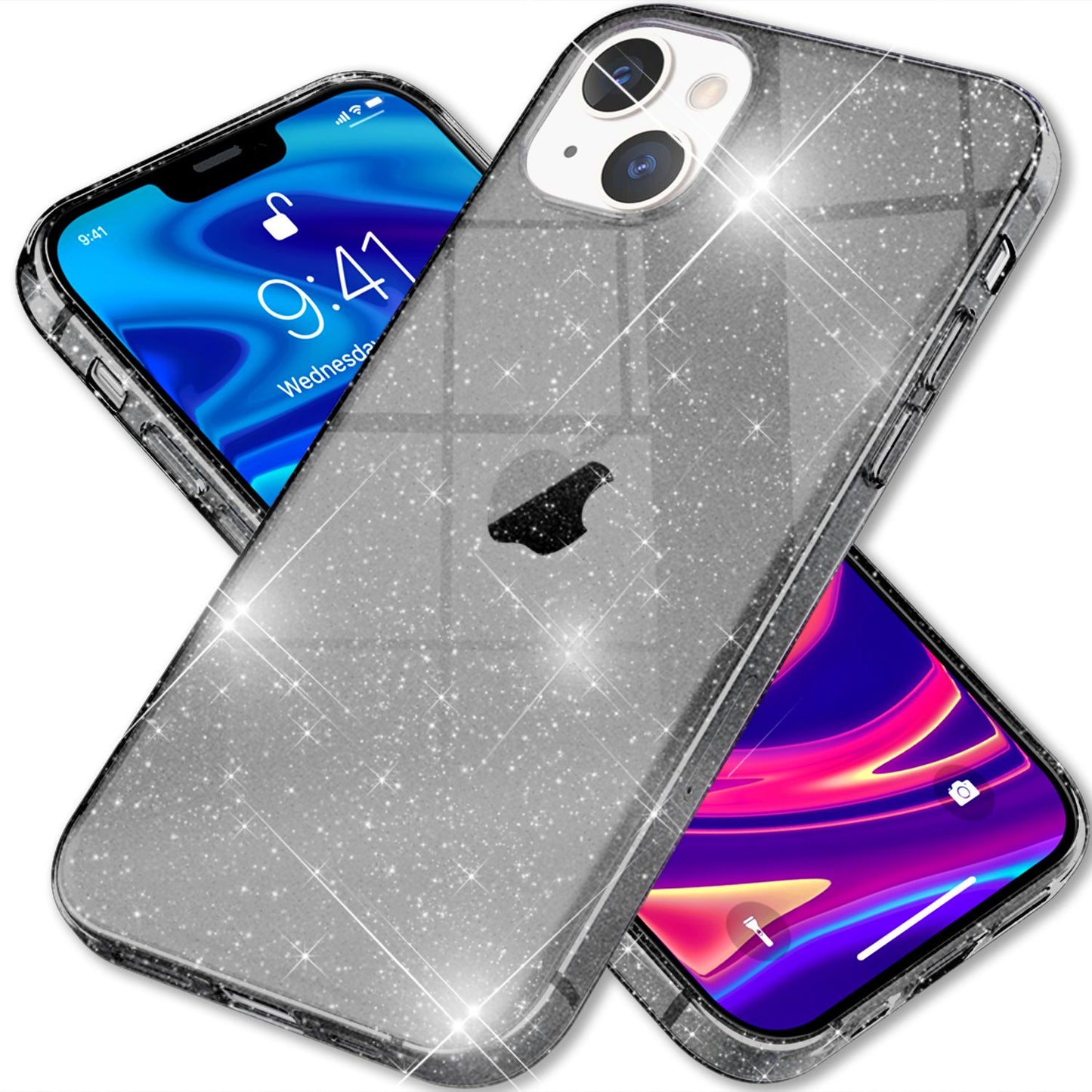 NALIA Glitzerhülle für iPhone 13 Mini – Funkelndes Silikon Case – DAZZLIN (Transparent & Stoßfest) – Marke aus Berlin