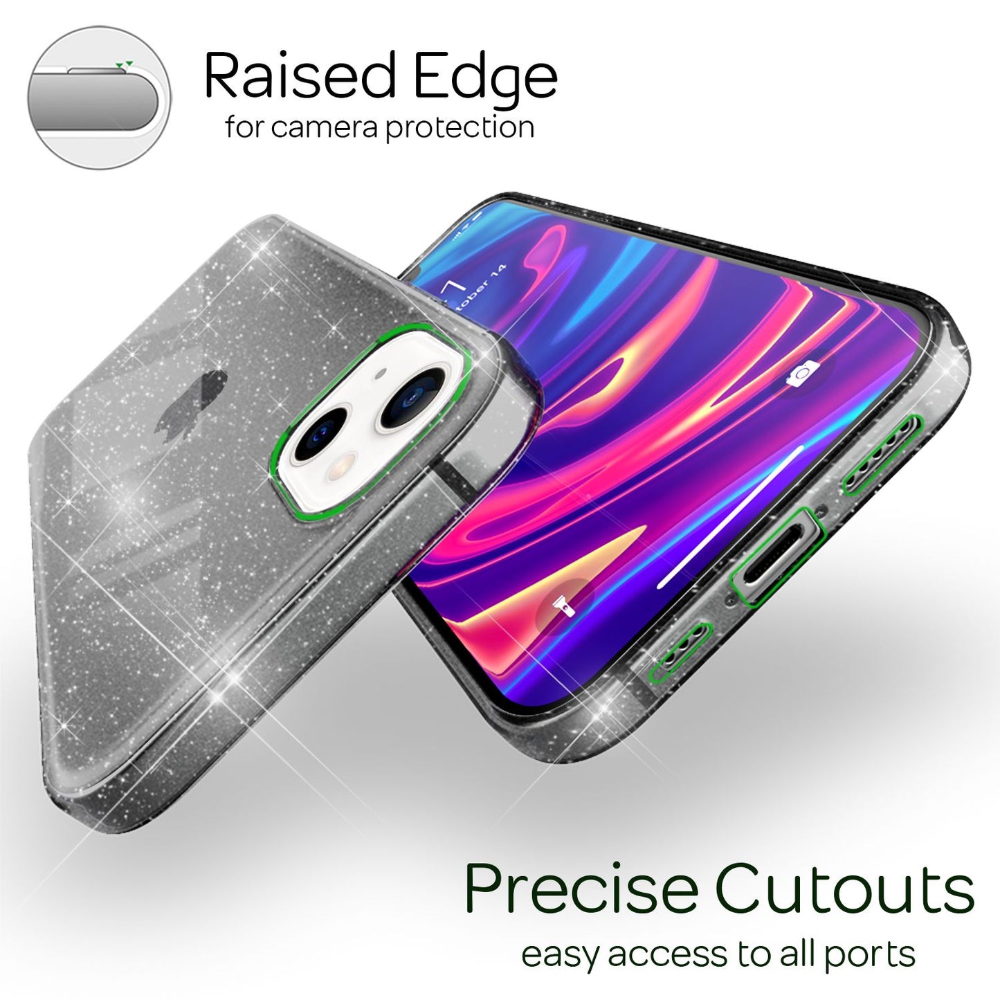 NALIA Glitzerhülle für iPhone 13 Mini – Funkelndes Silikon Case – DAZZLIN (Transparent & Stoßfest) – Marke aus Berlin