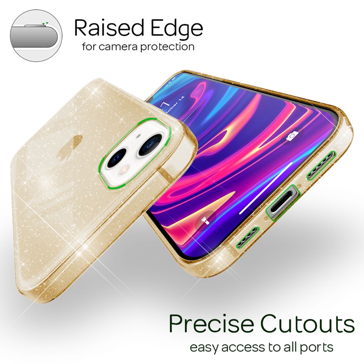 NALIA Glitzerhülle für iPhone 13 Mini – Funkelndes Silikon Case – DAZZLIN (Transparent & Stoßfest) – Marke aus Berlin