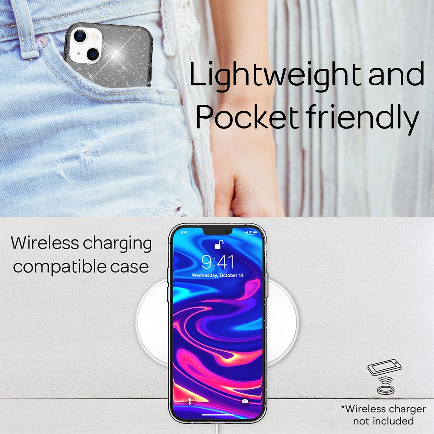 NALIA Glitzerhülle für iPhone 13 Mini – Funkelndes Silikon Case – DAZZLIN (Transparent & Stoßfest) – Marke aus Berlin