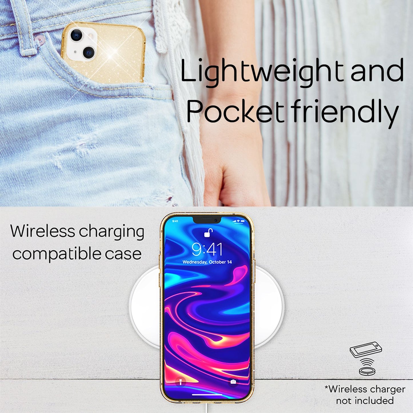 NALIA Glitzerhülle für iPhone 13 Mini – Funkelndes Silikon Case – DAZZLIN (Transparent & Stoßfest) – Marke aus Berlin