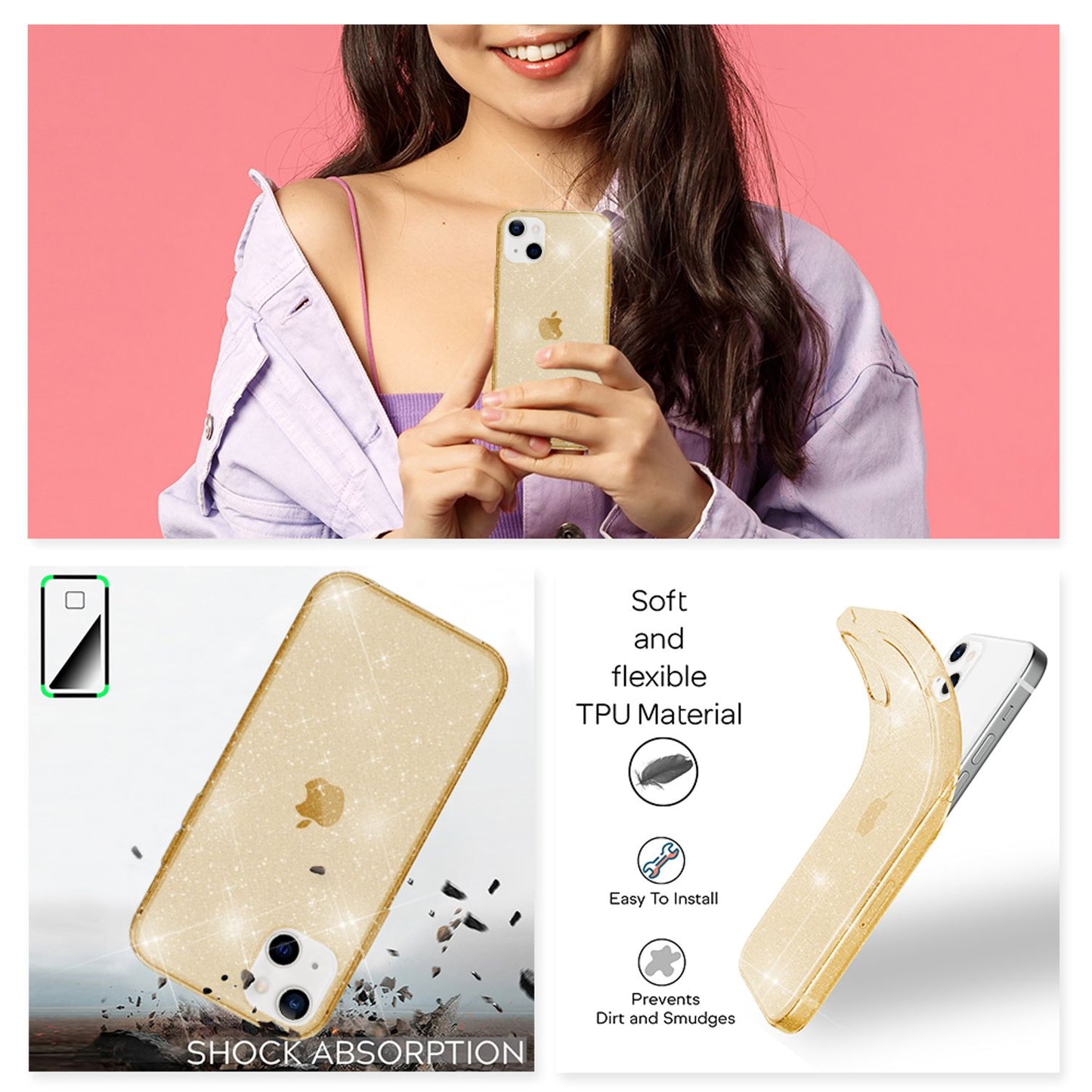 NALIA Glitzerhülle für iPhone 13 Mini – Funkelndes Silikon Case – DAZZLIN (Transparent & Stoßfest) – Marke aus Berlin