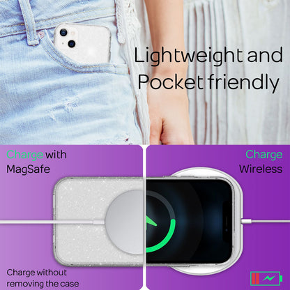 NALIA Glitzerhülle für iPhone 13 – Funkelndes Silikon Case – DAZZLIN (Transparent & Stoßfest) – Marke aus Berlin