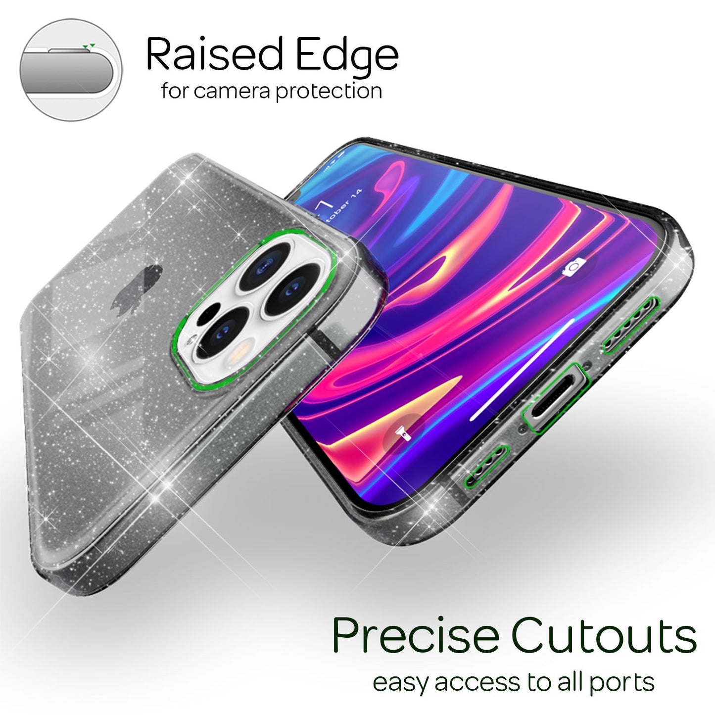 NALIA Glitzerhülle für iPhone 13 Pro Max – Funkelndes Silikon Case – DAZZLIN (Transparent & Stoßfest) – Marke aus Berlin