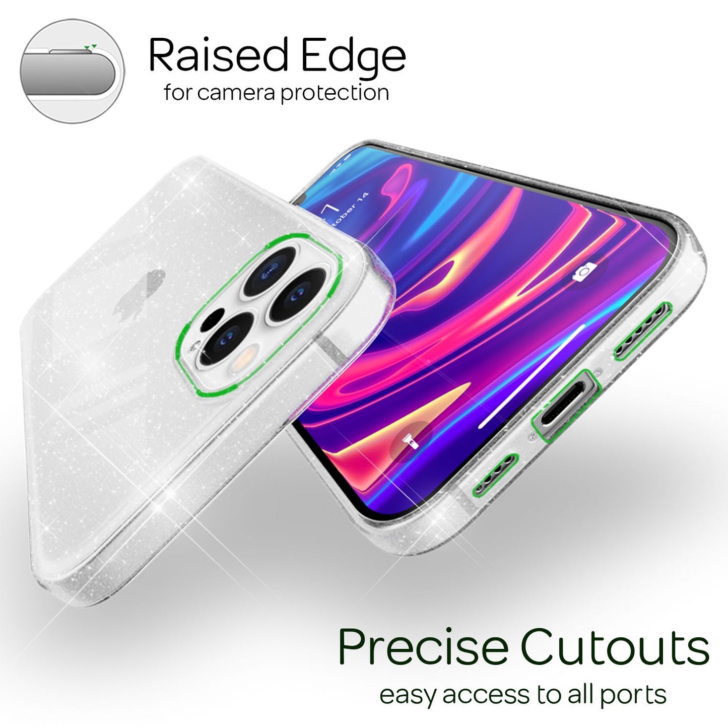 NALIA Glitzerhülle für iPhone 13 Pro Max – Funkelndes Silikon Case – DAZZLIN (Transparent & Stoßfest) – Marke aus Berlin