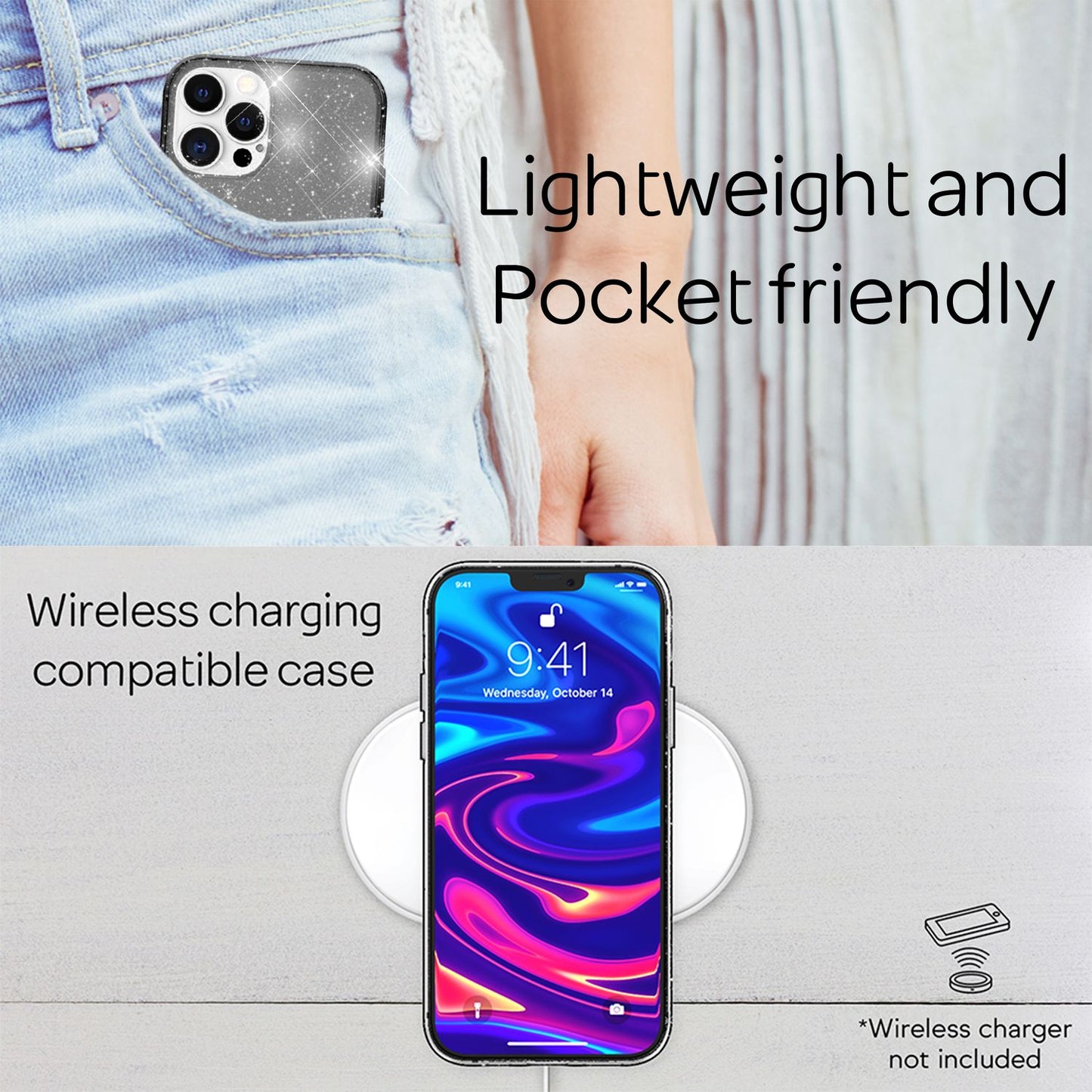 NALIA Glitzerhülle für iPhone 13 Pro Max – Funkelndes Silikon Case – DAZZLIN (Transparent & Stoßfest) – Marke aus Berlin