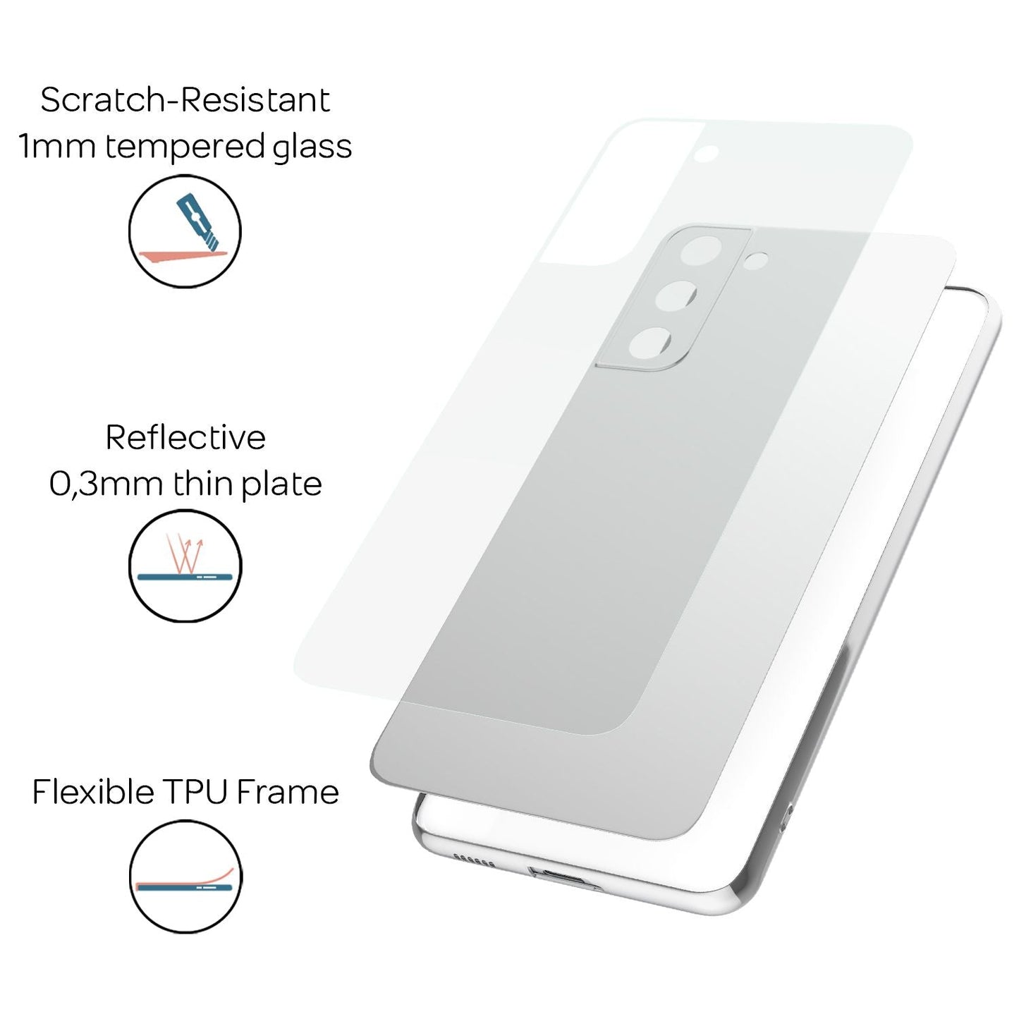 NALIA Spiegel Hartglas Case kompatibel mit Samsung Galaxy S21 Hülle, Klarer Spiegeleffekt Mirror Hardcase Kratzfest 9H Tempered Glass & Silikon Bumper, Dünne Schutzhülle Glashülle Handyhülle - Silber