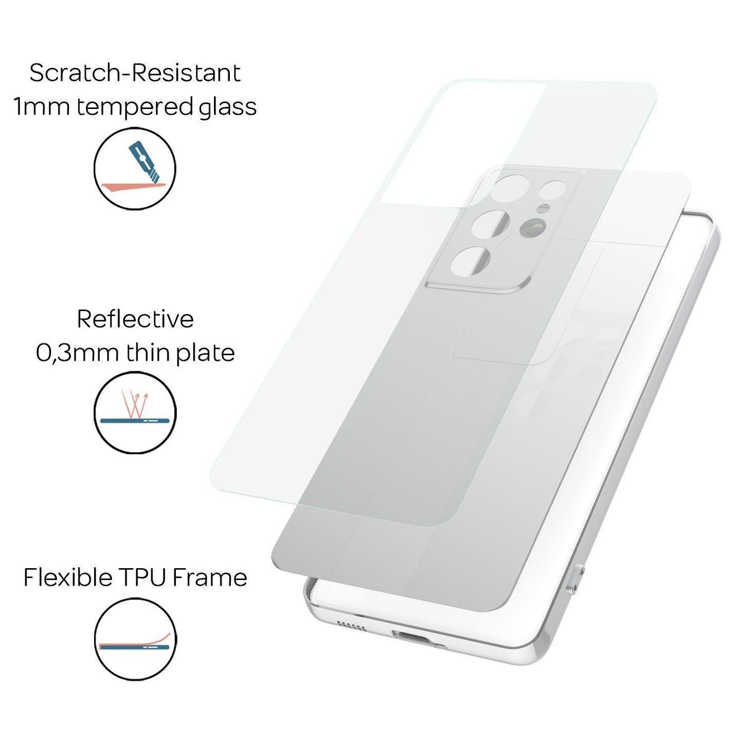 NALIA Spiegel Hartglas Case kompatibel mit Samsung Galaxy S21 Ultra Hülle, Klarer Spiegeleffekt Mirror Hardcase Kratzfest 9H Tempered Glass & Silikon Bumper, Dünne Schutzhülle Handyhülle - Silber