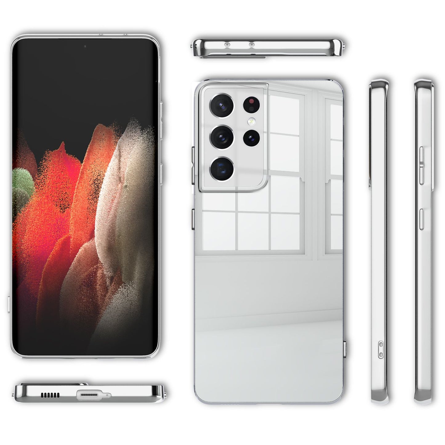 NALIA Spiegel Hartglas Case kompatibel mit Samsung Galaxy S21 Ultra Hülle, Klarer Spiegeleffekt Mirror Hardcase Kratzfest 9H Tempered Glass & Silikon Bumper, Dünne Schutzhülle Handyhülle - Silber