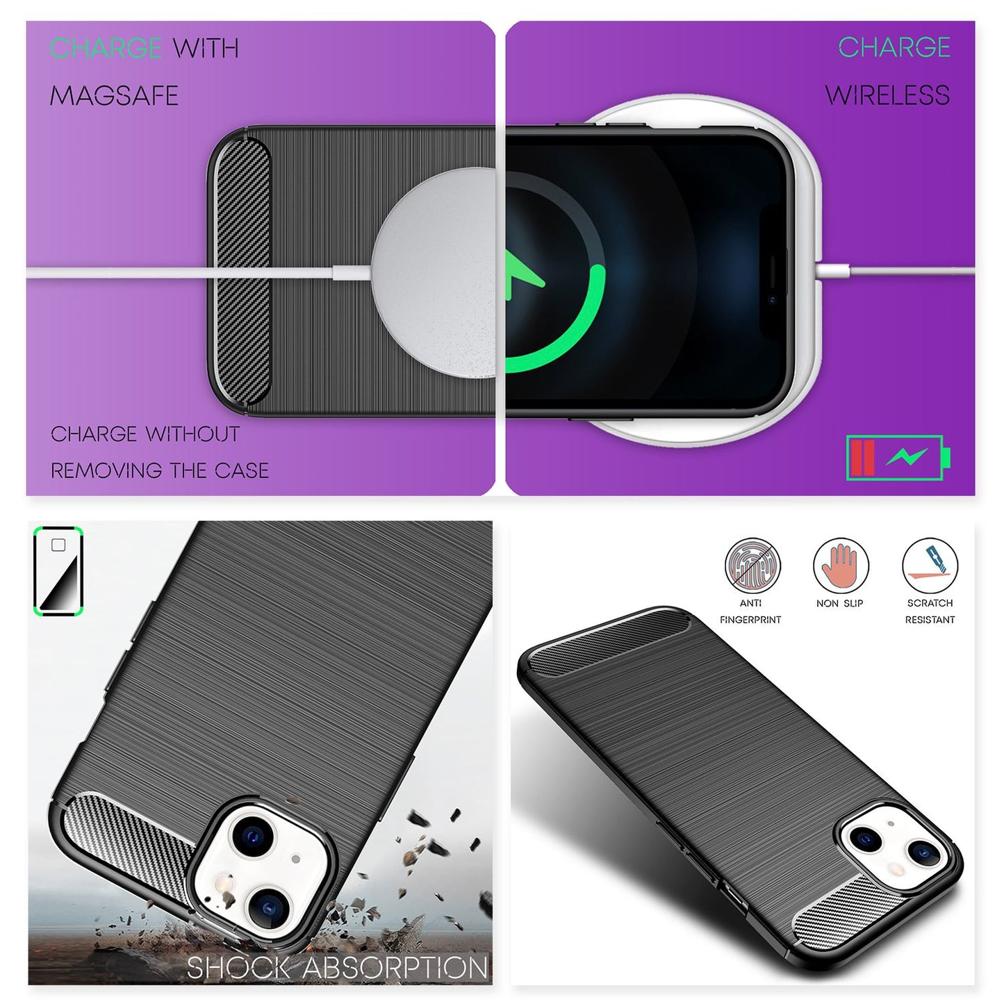 NALIA Silikonhülle für iPhone 13 – Rutschfest & Matt – VORTEX (Gebürstete Optik & Carbon Design) – Marke aus Berlin