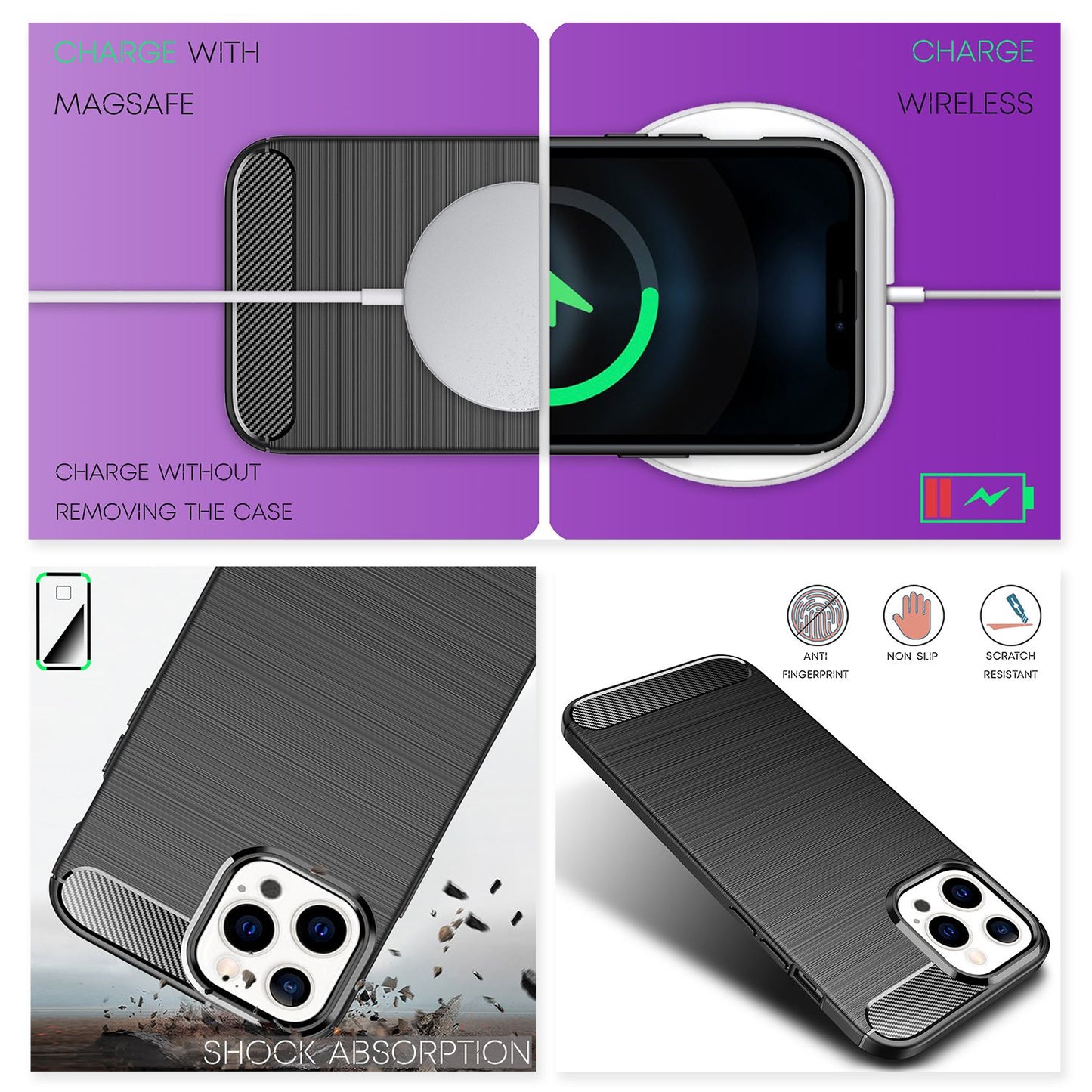 NALIA Silikonhülle für iPhone 13 Pro Max – Rutschfest & Matt – VORTEX (Gebürstete Optik & Carbon Design) – Marke aus Berlin