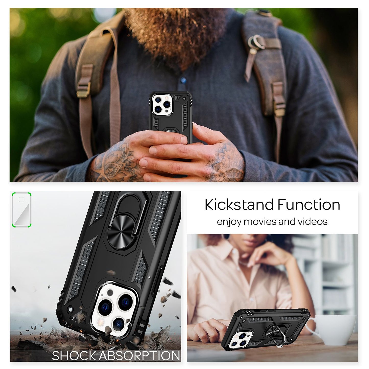 NALIA Panzerhülle für iPhone 13 Pro – Ring-Ständer 360° & Magnet-Halterung Kompatibel – RINGDEFEND (Stoßfestes Outdoor Case) – Marke aus Berlin