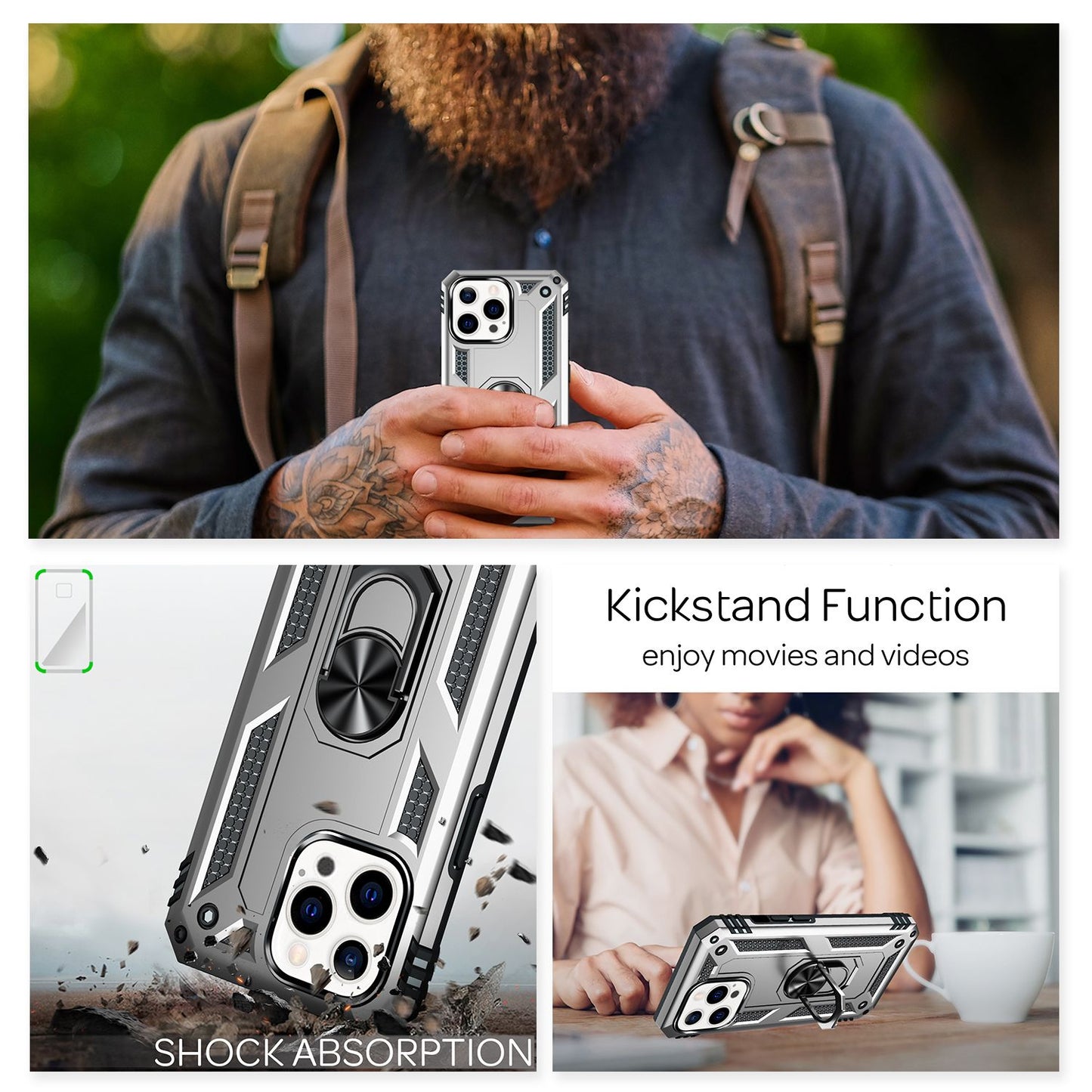 NALIA Panzerhülle für iPhone 13 Pro – Ring-Ständer 360° & Magnet-Halterung Kompatibel – RINGDEFEND (Stoßfestes Outdoor Case) – Marke aus Berlin