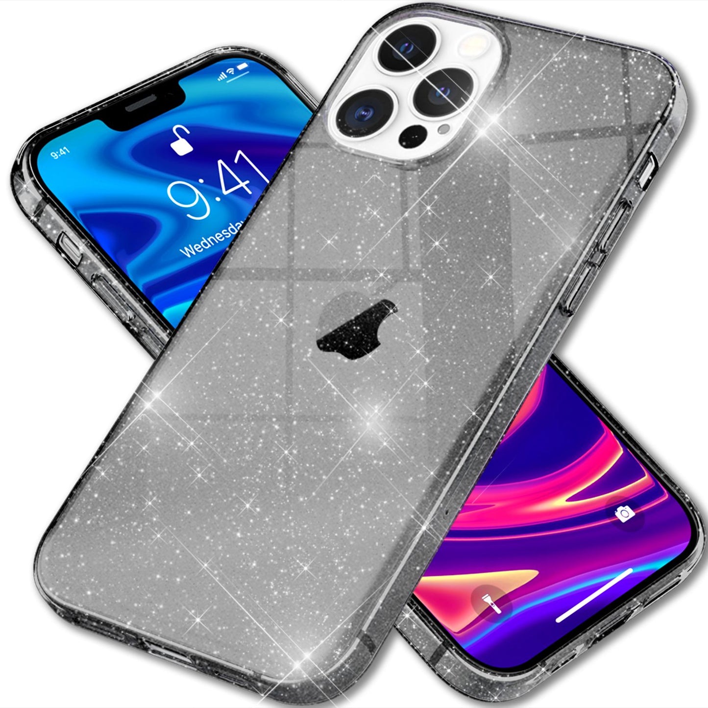 NALIA Glitzerhülle für iPhone 13 Pro – Funkelndes Silikon Case – DAZZLIN (Transparent & Stoßfest) – Marke aus Berlin