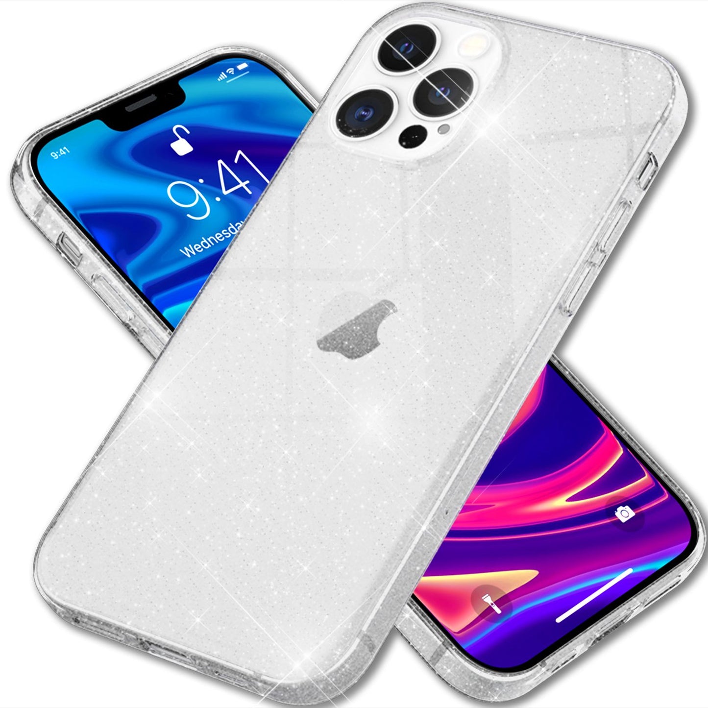 NALIA Glitzerhülle für iPhone 13 Pro – Funkelndes Silikon Case – DAZZLIN (Transparent & Stoßfest) – Marke aus Berlin