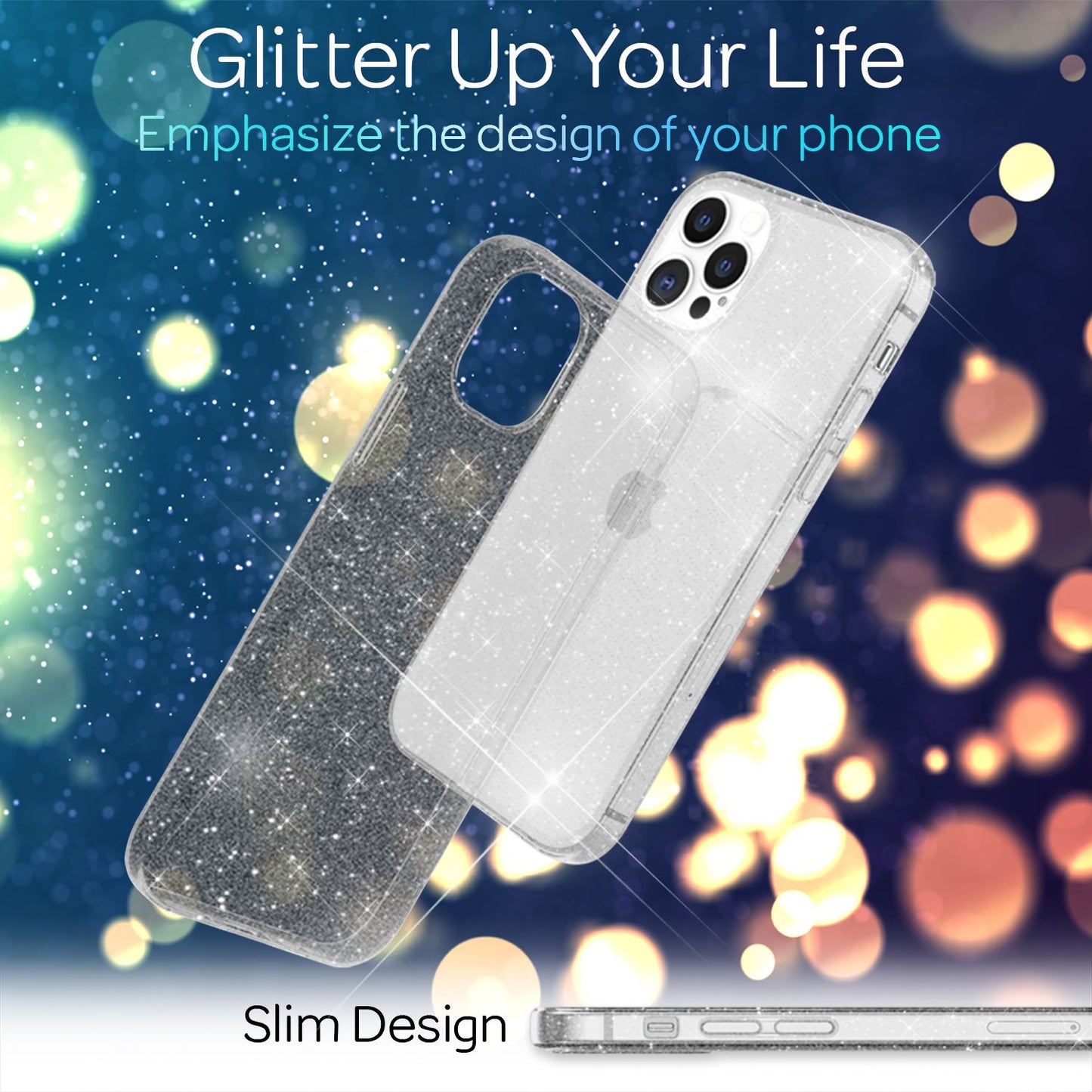NALIA Glitzerhülle für iPhone 13 Pro – Funkelndes Silikon Case – DAZZLIN (Transparent & Stoßfest) – Marke aus Berlin