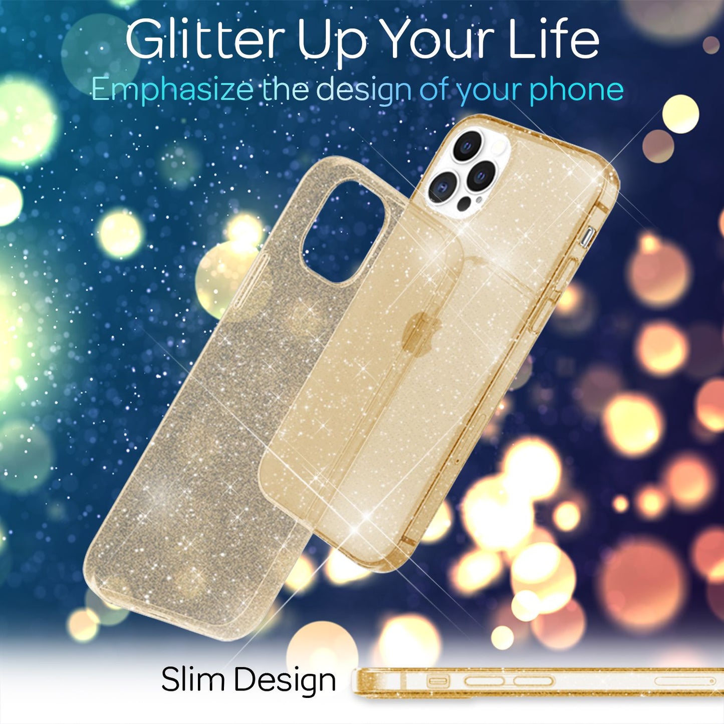 NALIA Glitzerhülle für iPhone 13 Pro – Funkelndes Silikon Case – DAZZLIN (Transparent & Stoßfest) – Marke aus Berlin