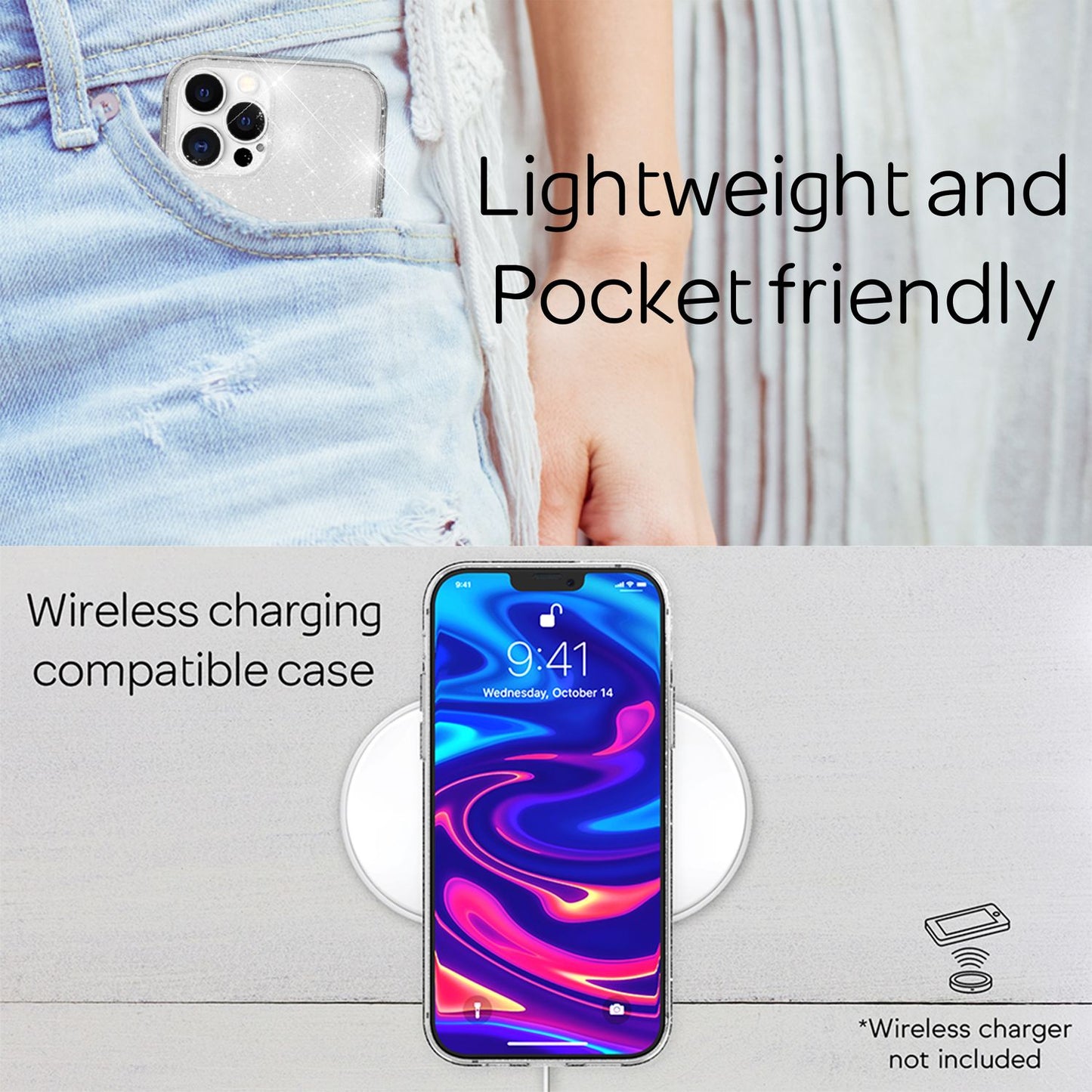 NALIA Glitzerhülle für iPhone 13 Pro – Funkelndes Silikon Case – DAZZLIN (Transparent & Stoßfest) – Marke aus Berlin