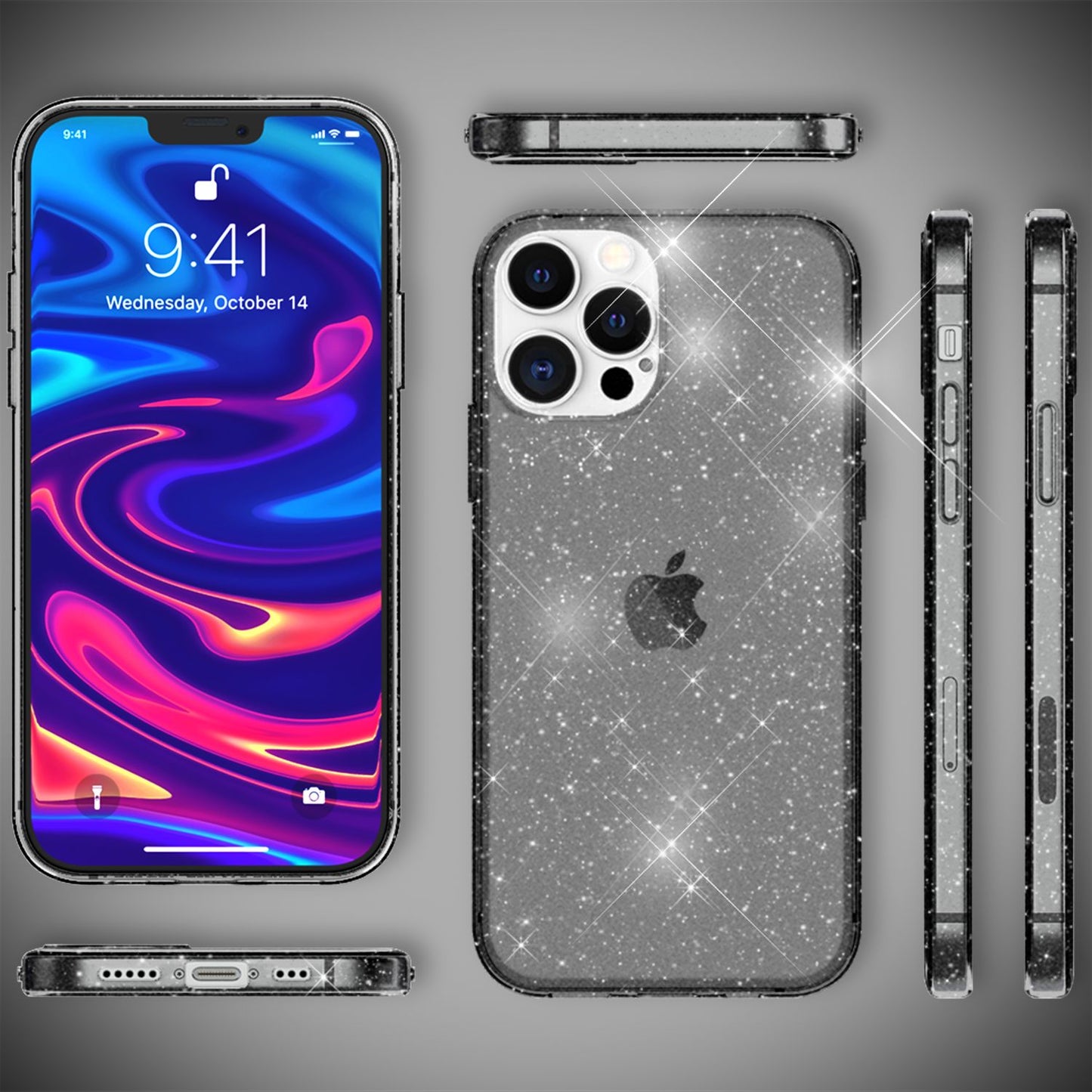NALIA Glitzerhülle für iPhone 13 Pro – Funkelndes Silikon Case – DAZZLIN (Transparent & Stoßfest) – Marke aus Berlin