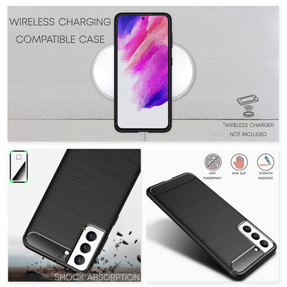 NALIA Carbon Look Case kompatibel mit Samsung Galaxy S21 FE Hülle, Matt-Schwarze Silikonhülle Anti-Fingerabdruck Kohlefaser-Optik Rutschfest Stoßfest Kratzfest, Dünn Schutzhülle Handyhülle Cover Etui