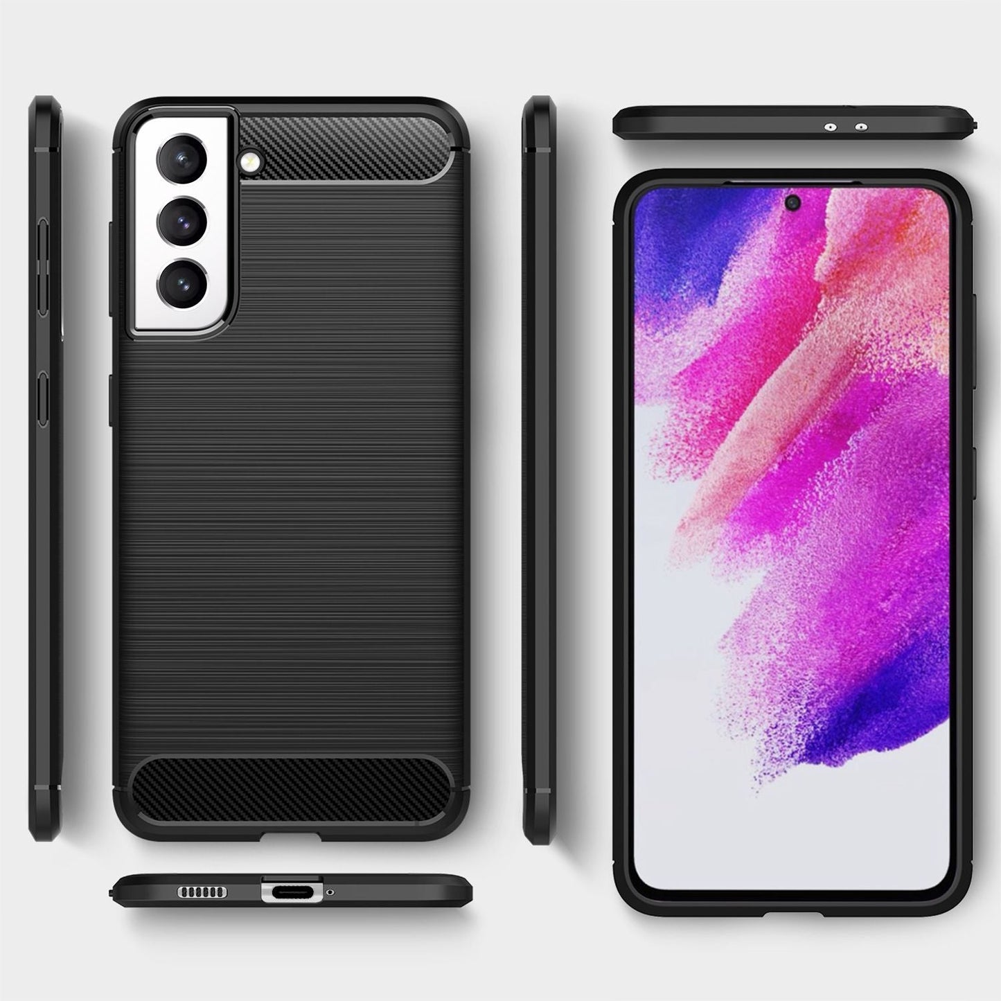 NALIA Carbon Look Case kompatibel mit Samsung Galaxy S21 FE Hülle, Matt-Schwarze Silikonhülle Anti-Fingerabdruck Kohlefaser-Optik Rutschfest Stoßfest Kratzfest, Dünn Schutzhülle Handyhülle Cover Etui