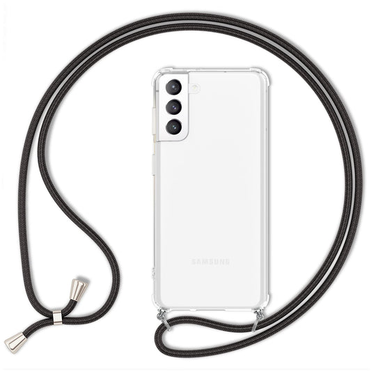 NALIA Handykette für Samsung Galaxy S21 FE – Transparentes Hybrid-Case & Band – HANGIT (Anti-Gelb Rückseite & Verstellbar) – Marke aus Berlin