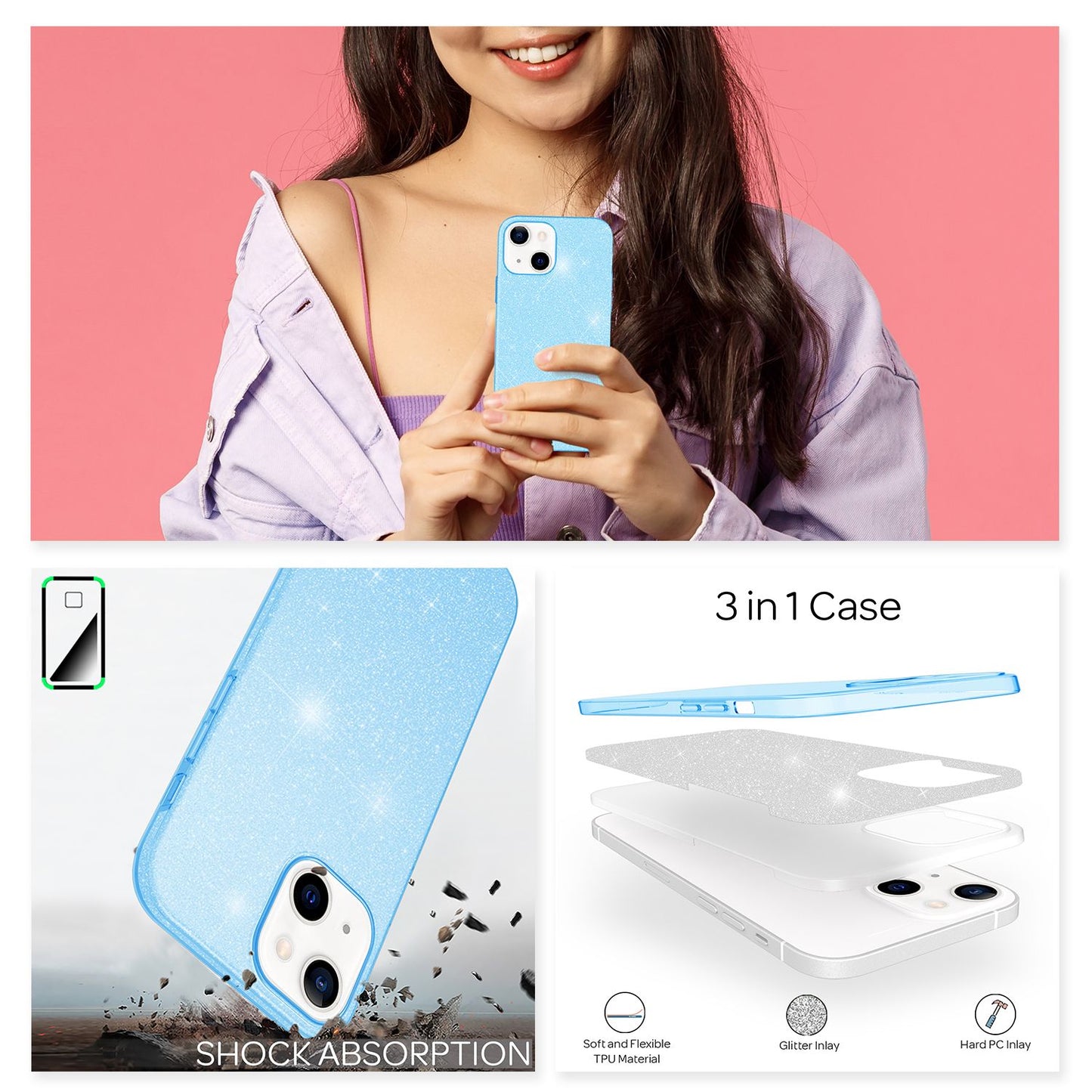 NALIA Glitzerhülle für iPhone 13 Mini – Funkelnder Glitzer-Look & Grip – SHINEPOP (Silikon Case) – Marke aus Berlin