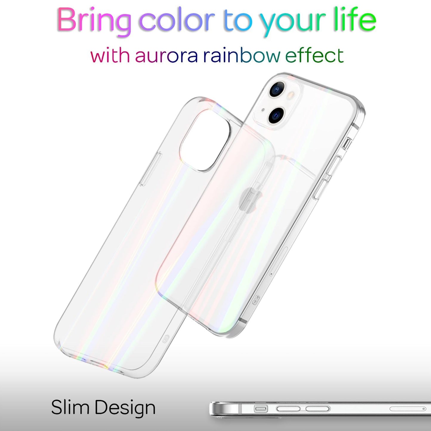 NALIA Klares Hartglas Case kompatibel mit iPhone 13 Mini Hülle, Transparent Regenbogen Effekt Anti-Gelb Kratzfest Tempered Glass & Silikon Bumper, Holografisch Bunt Glänzende Handyhülle Durchsichtig