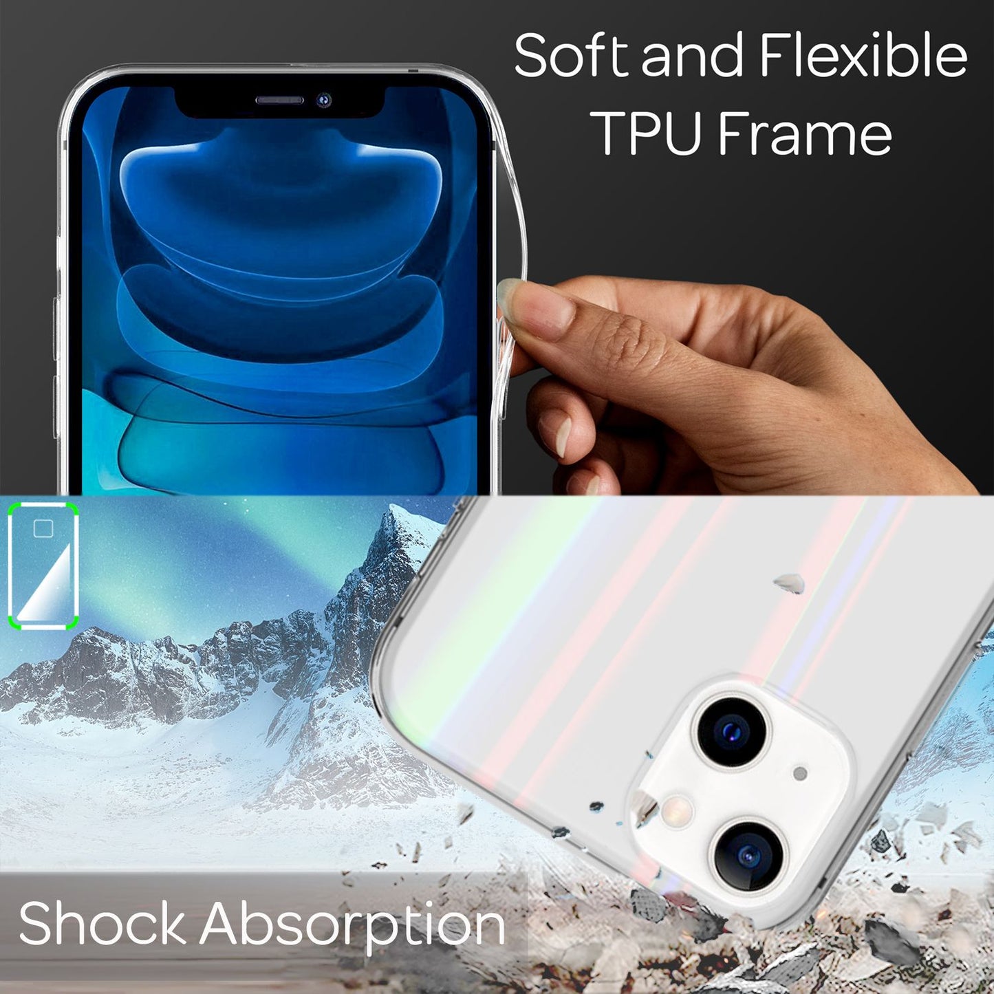 NALIA Klares Hartglas Case kompatibel mit iPhone 13 Mini Hülle, Transparent Regenbogen Effekt Anti-Gelb Kratzfest Tempered Glass & Silikon Bumper, Holografisch Bunt Glänzende Handyhülle Durchsichtig