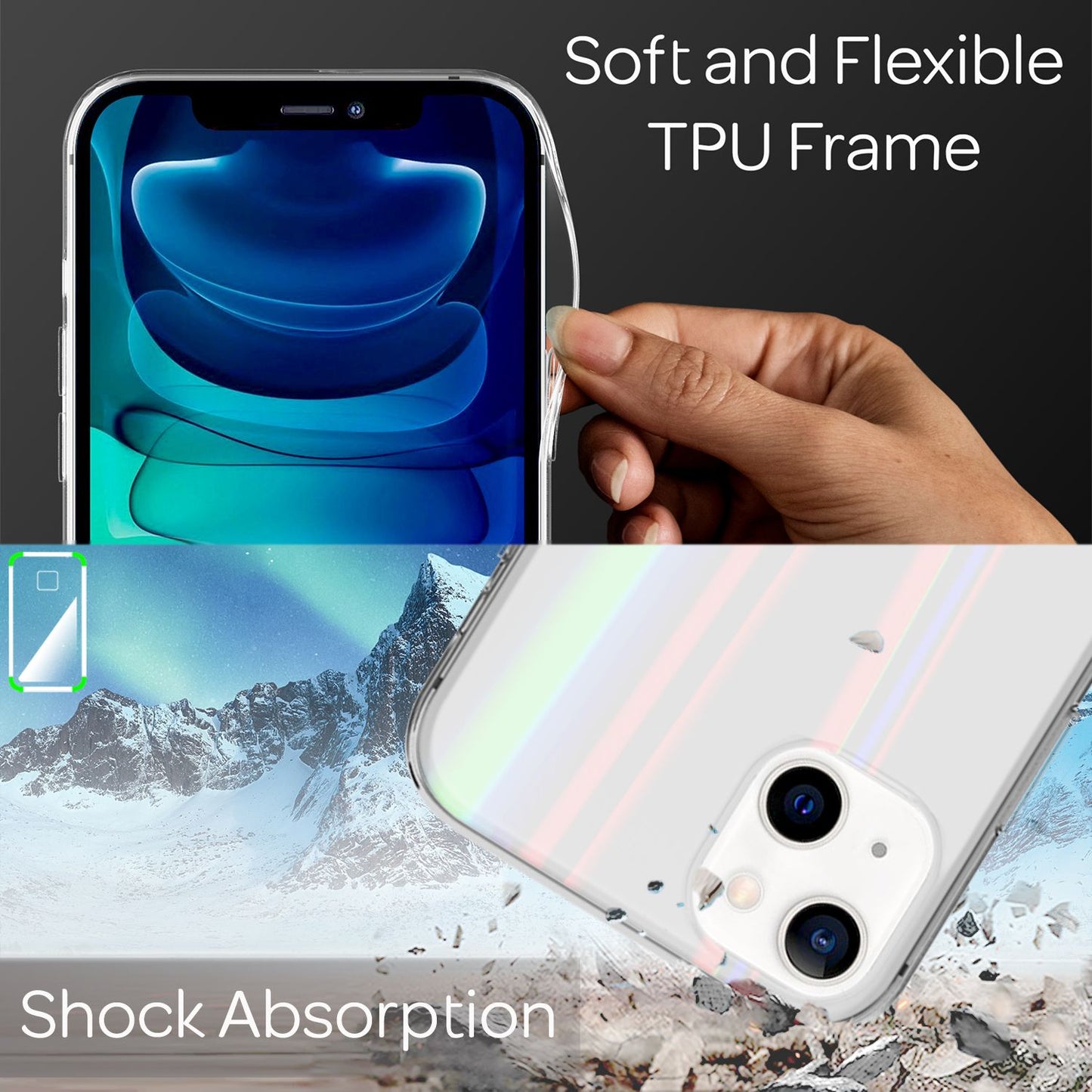 NALIA Klares Hartglas Case kompatibel mit iPhone 13 Hülle, Transparent Regenbogen Effekt Anti-Gelb Kratzfest Tempered Glass & Silikon Bumper, Holografisch Bunt Glänzende Handyhülle Cover Durchsichtig
